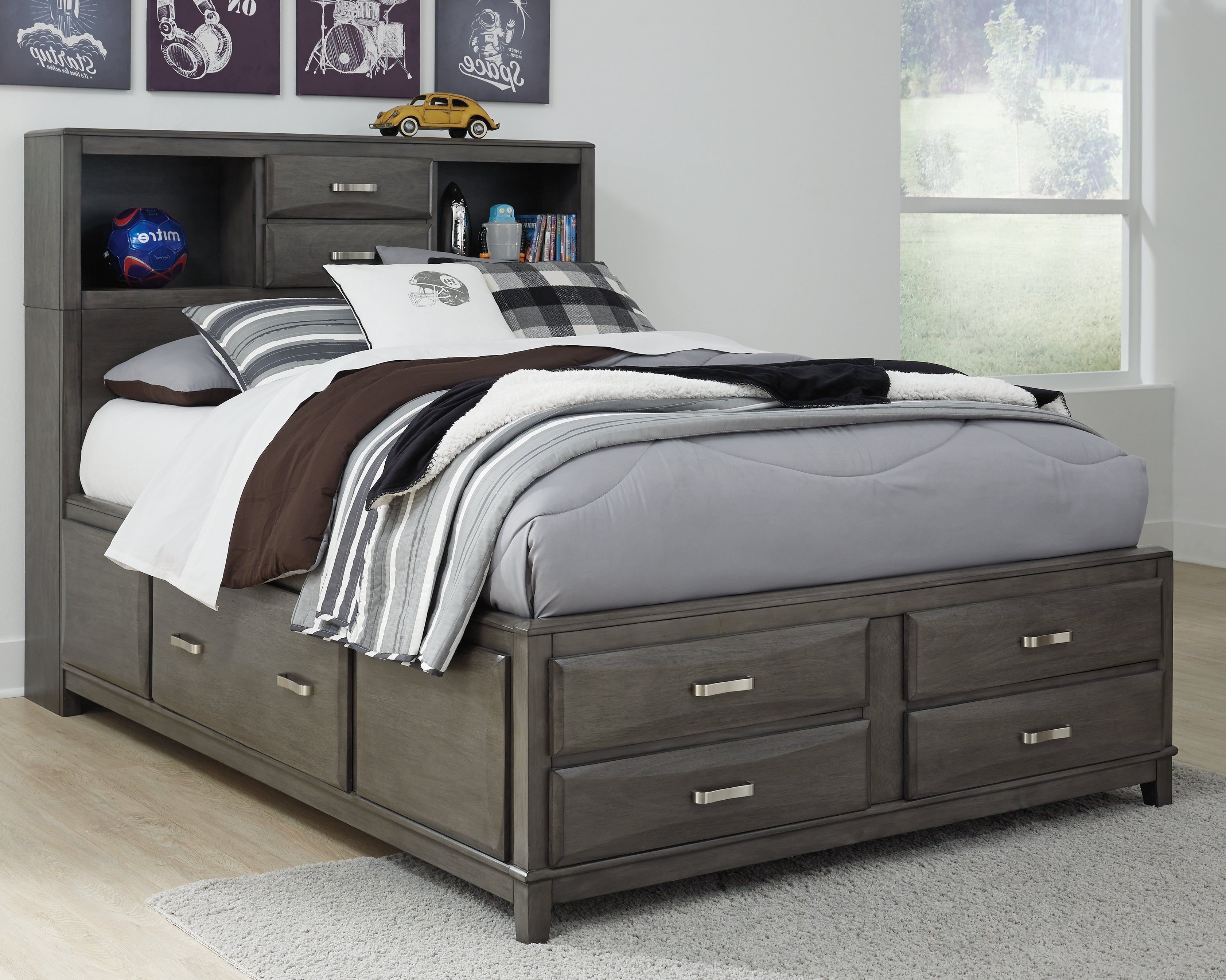 Coral Furniture - Ashley Furniture - Caitbrook Bedroom - Full Storage Bed with 7 Drawers / Gray - B476B4