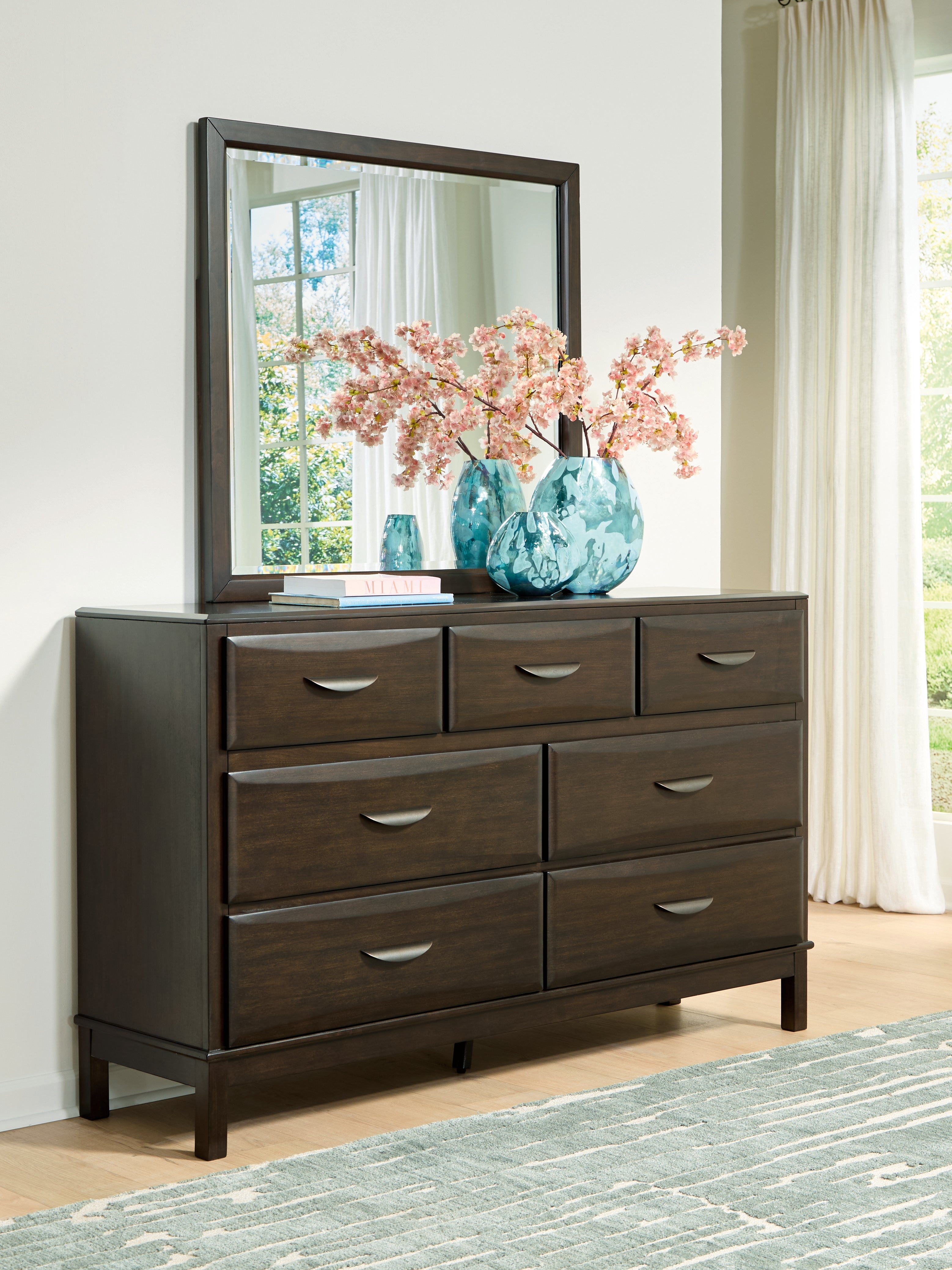 Coral Furniture - Ashley Furniture - Vanmore Bedroom - Dresser and Mirror / Dark Brown - B479B1