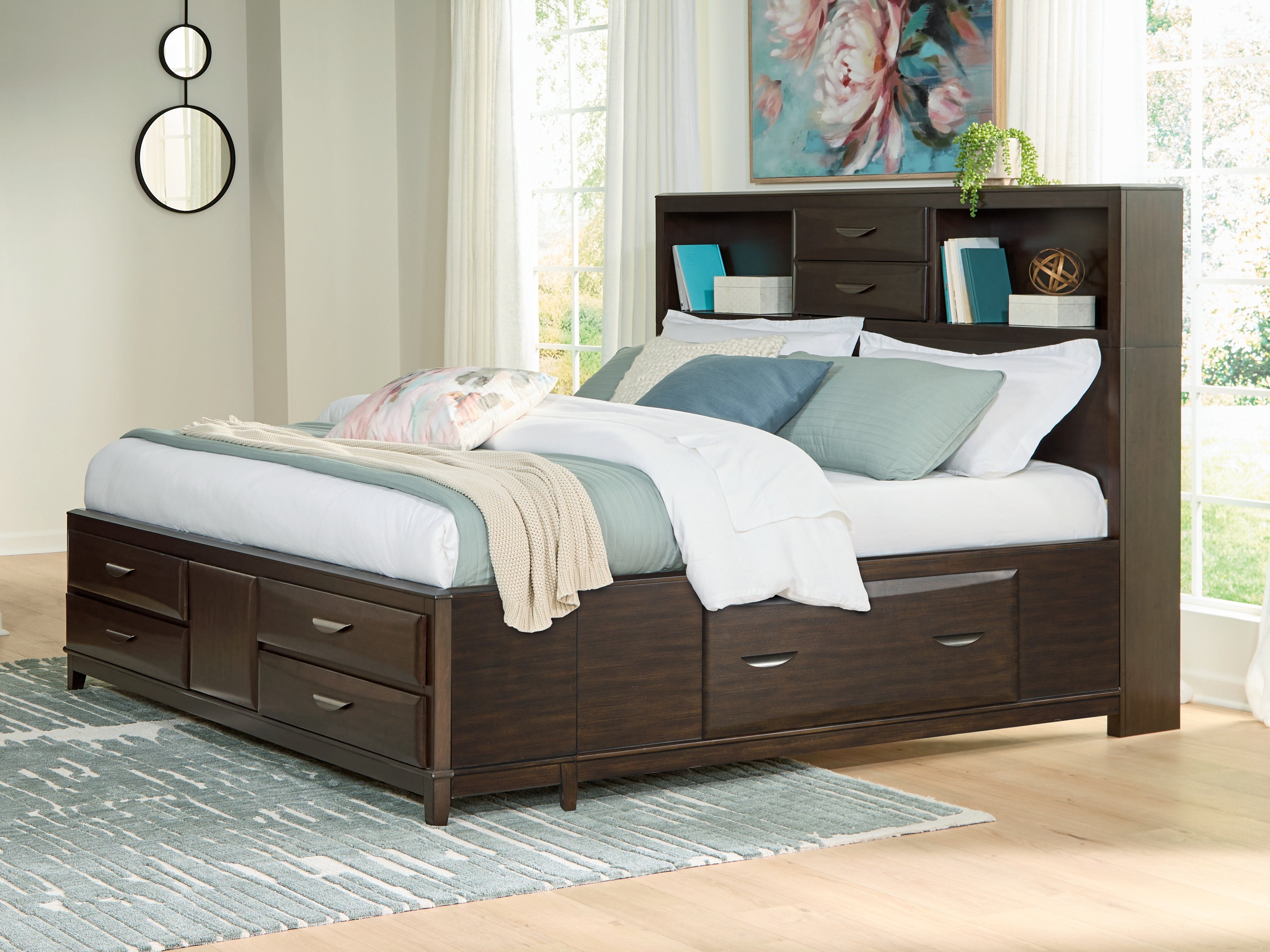 Coral Furniture - Ashley Furniture - Vanmore Bedroom - California King Storage Bed / Dark Brown - B479B7