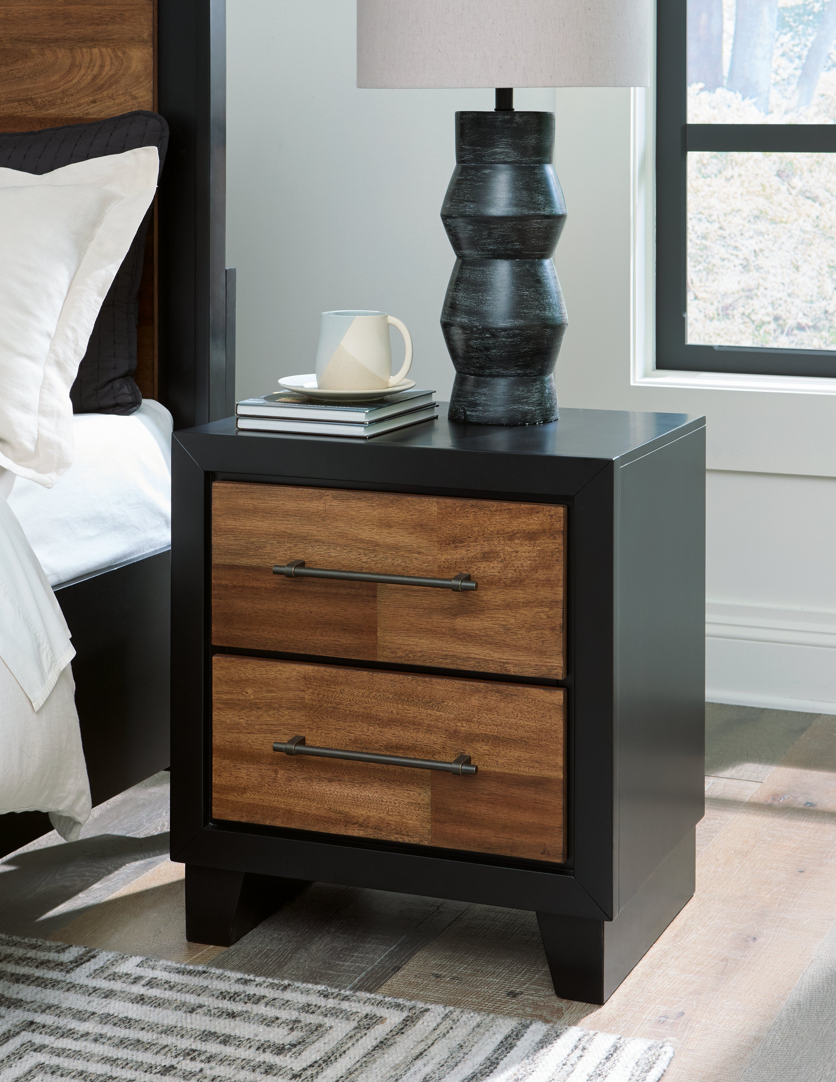 Coral Furniture - Ashley Furniture - Kraeburn Bedroom - Two Drawer Night Stand / Brown/Black - B496-92