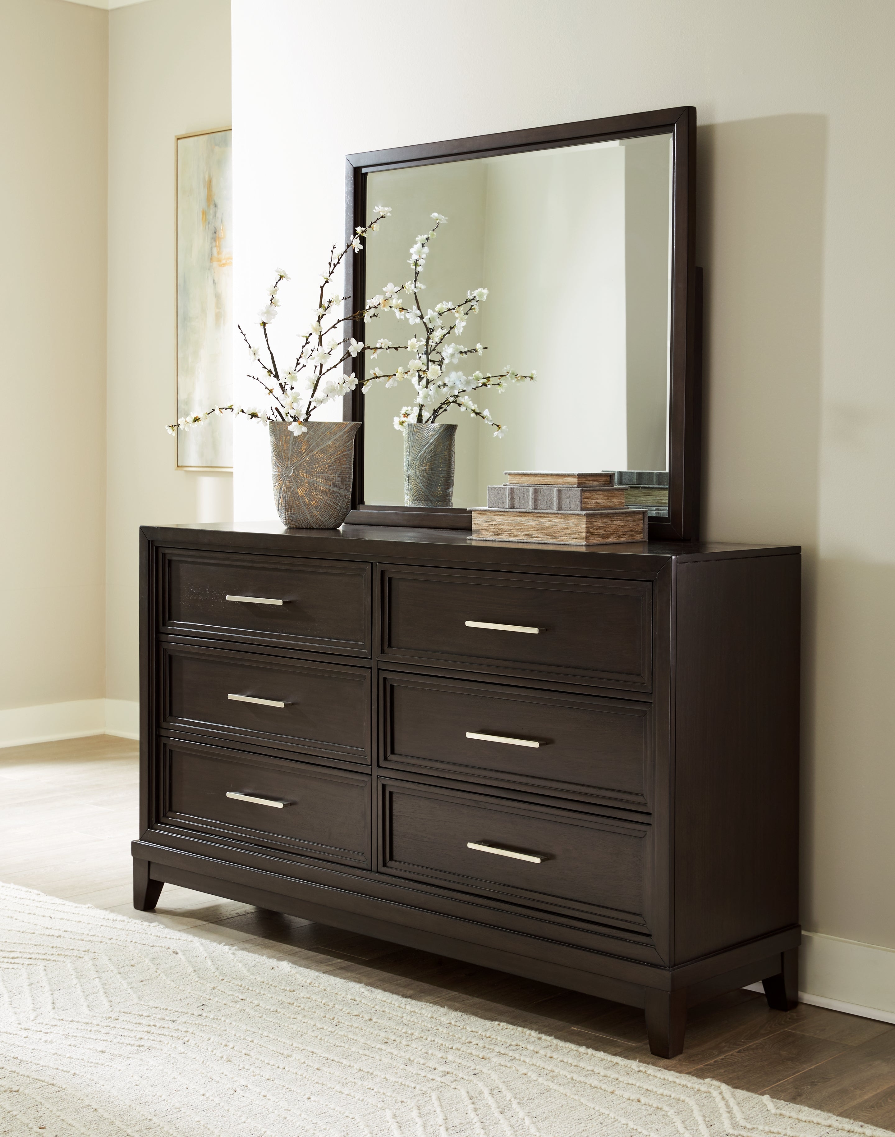 Coral Furniture - Ashley Furniture - Neymorton Bedroom - Dresser and Mirror / Dark Grayish Brown - B618B1
