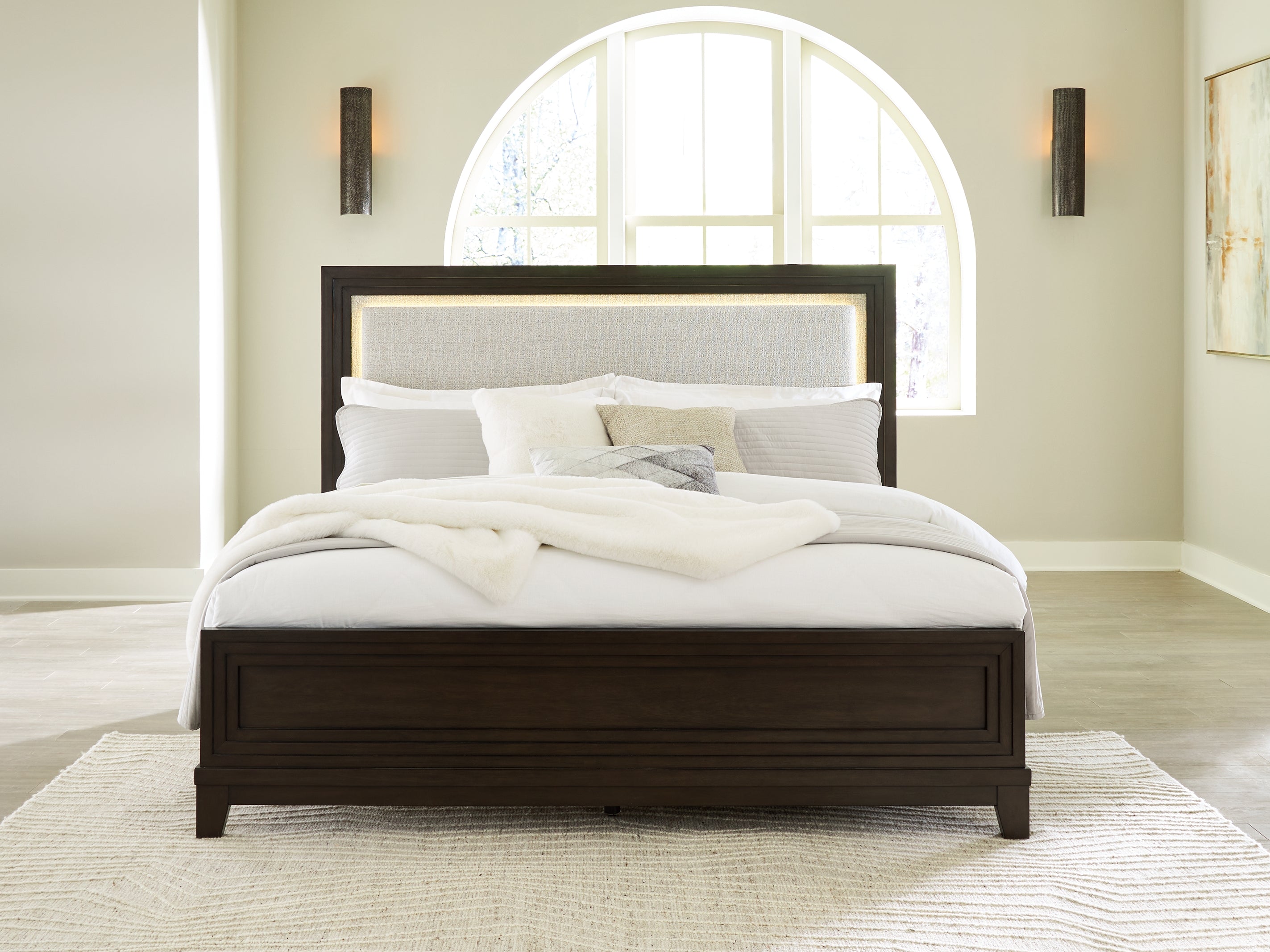 Coral Furniture - Ashley Furniture - Neymorton Bedroom - Queen Upholstered Panel Bed / Dark Grayish Brown - B618B2