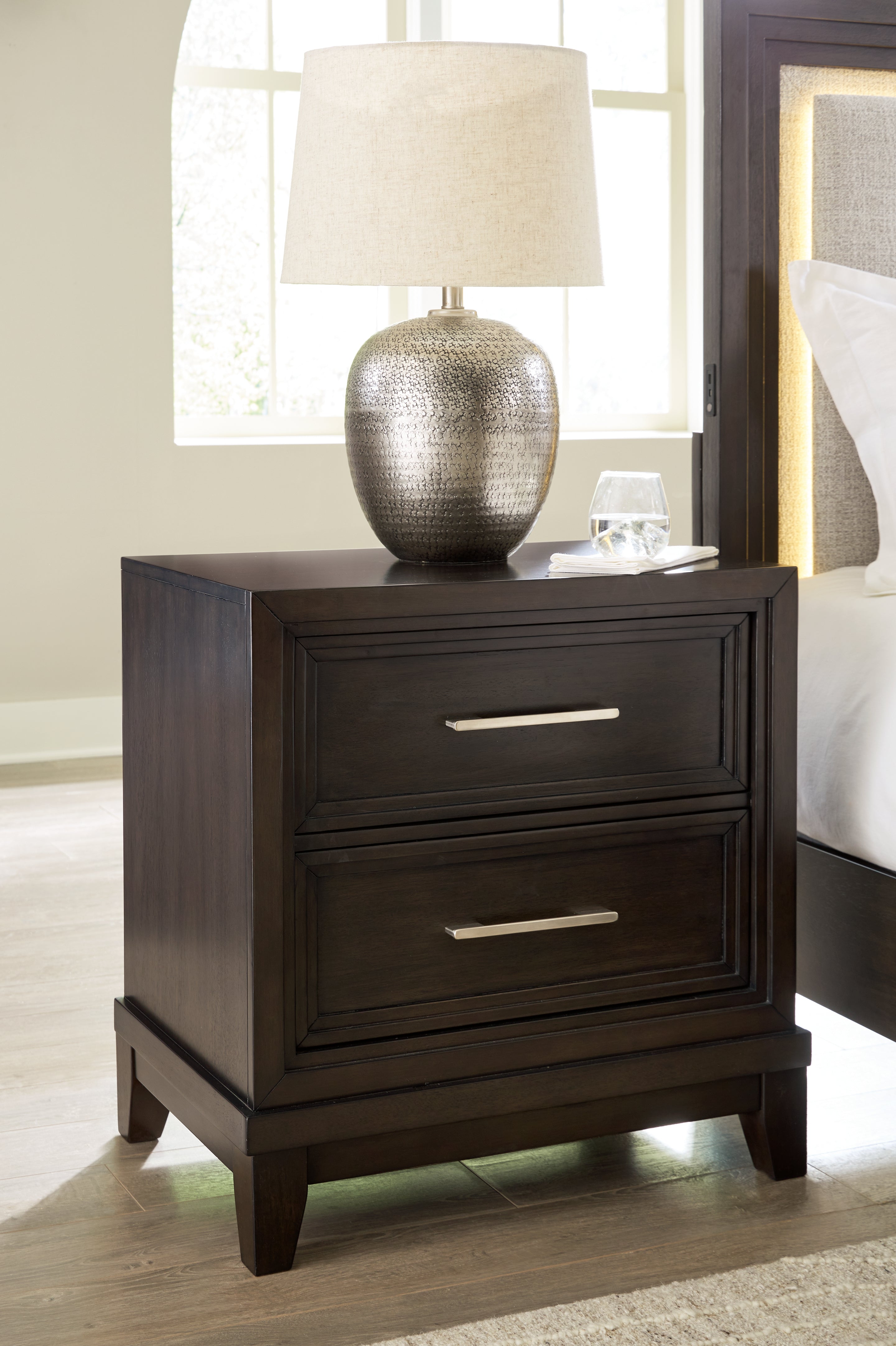 Coral Furniture - Ashley Furniture - Neymorton Bedroom - Two Drawer Night Stand / Dark Grayish Brown - B618-92