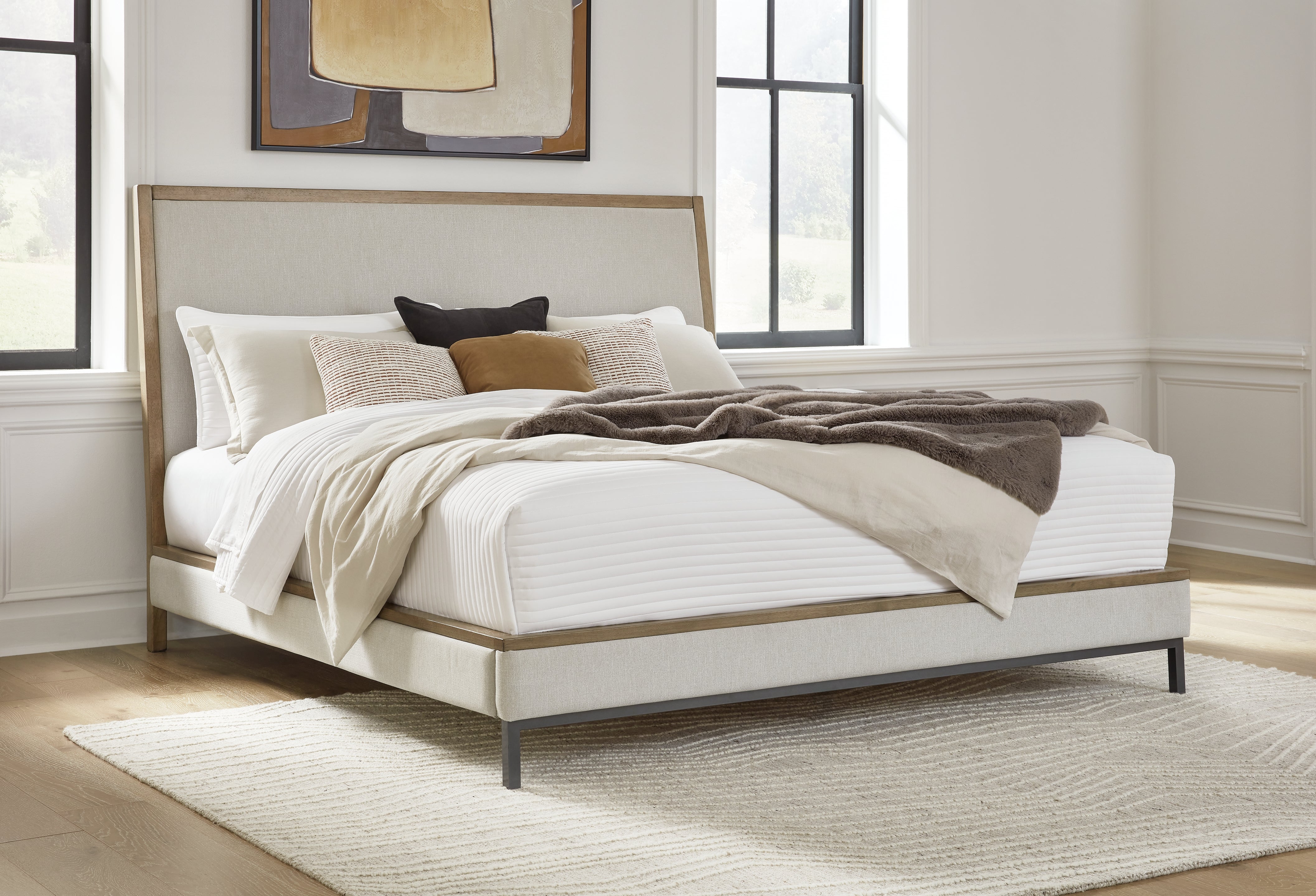 Coral Furniture - Ashley Furniture - Tomtyn Bedroom - King Upholstered Bed / Light Brown - B622B4