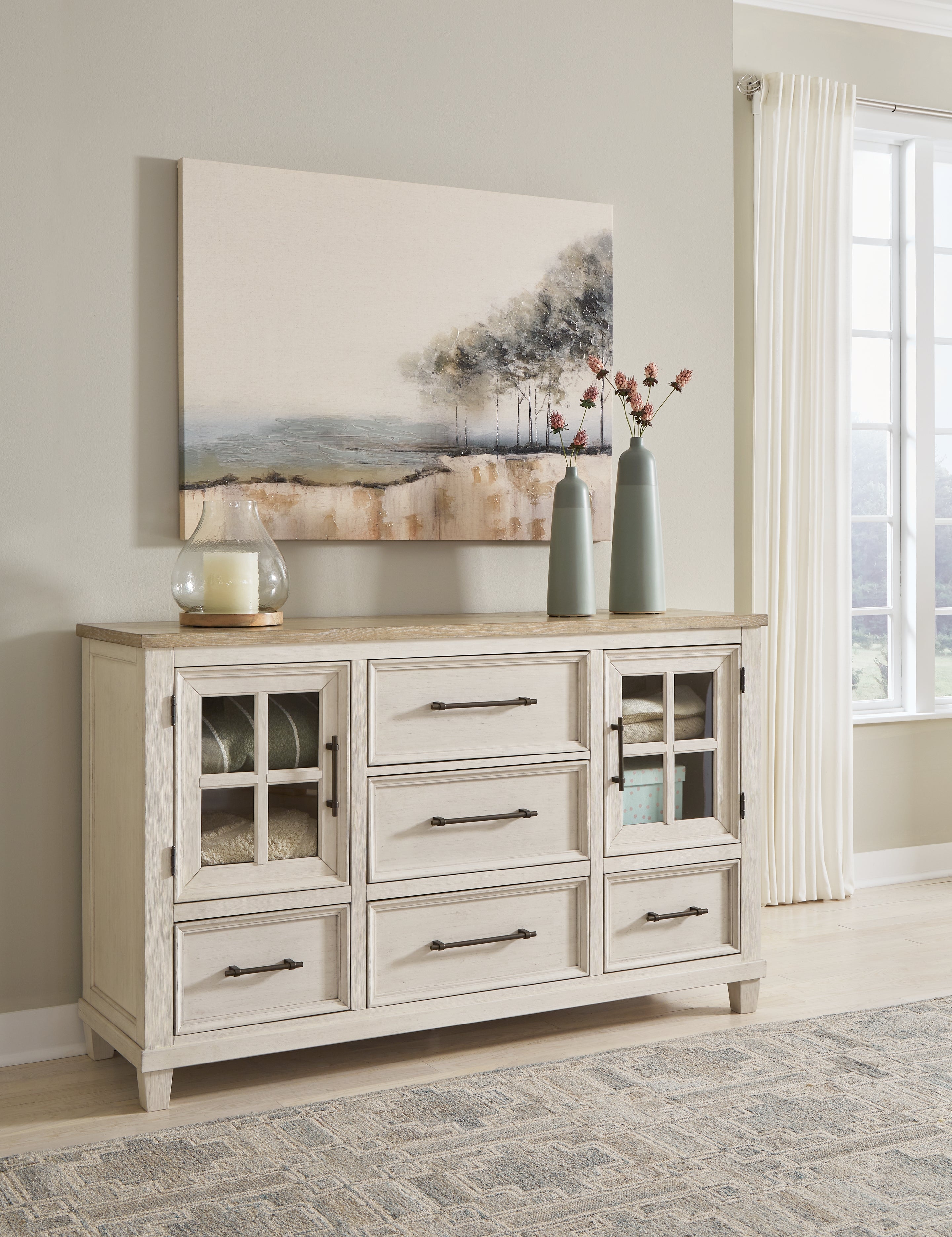 Coral Furniture - Ashley Furniture - Shaybrock Bedroom - Dresser / Antique White/Brown - B683-31