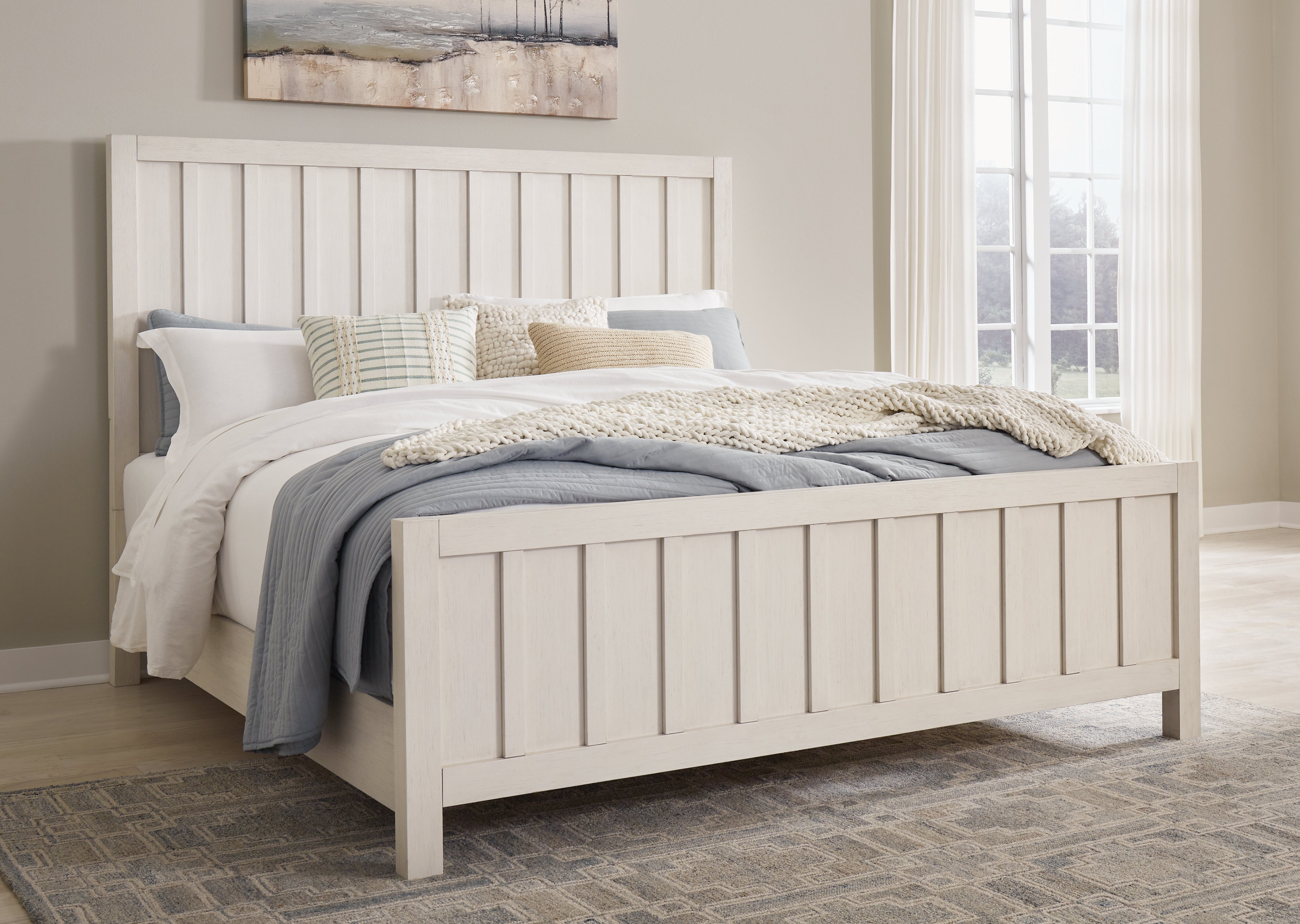 Coral Furniture - Ashley Furniture - Shaybrock Bedroom - King Panel Bed / Antique White - B683B6
