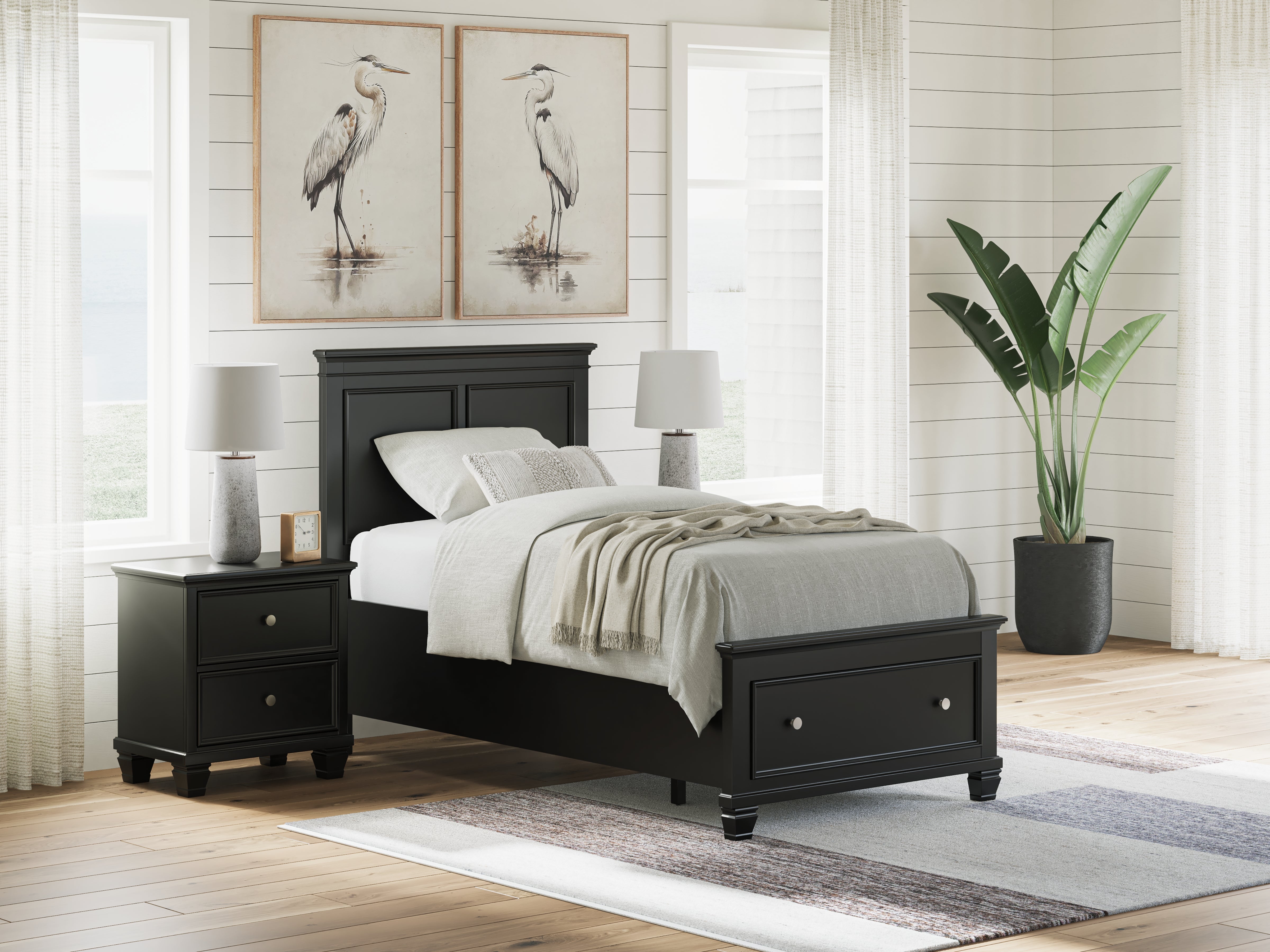 Coral Furniture - Ashley Furniture - Lanolee Bedroom - Twin Panel Storage Bed / Black - B687B21