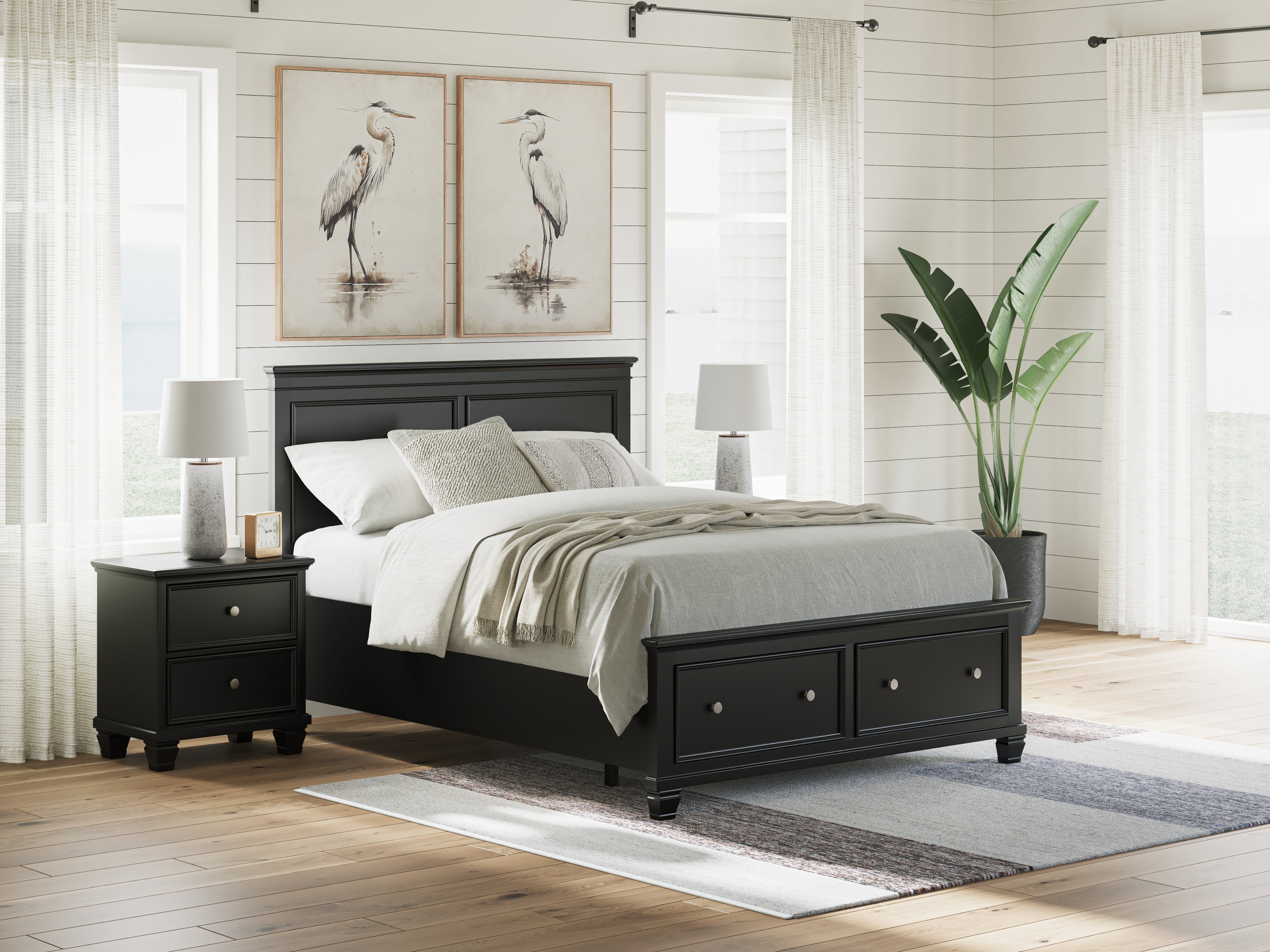 Coral Furniture - Ashley Furniture - Lanolee Bedroom - Queen Panel Storage Bed / Black - B687B17