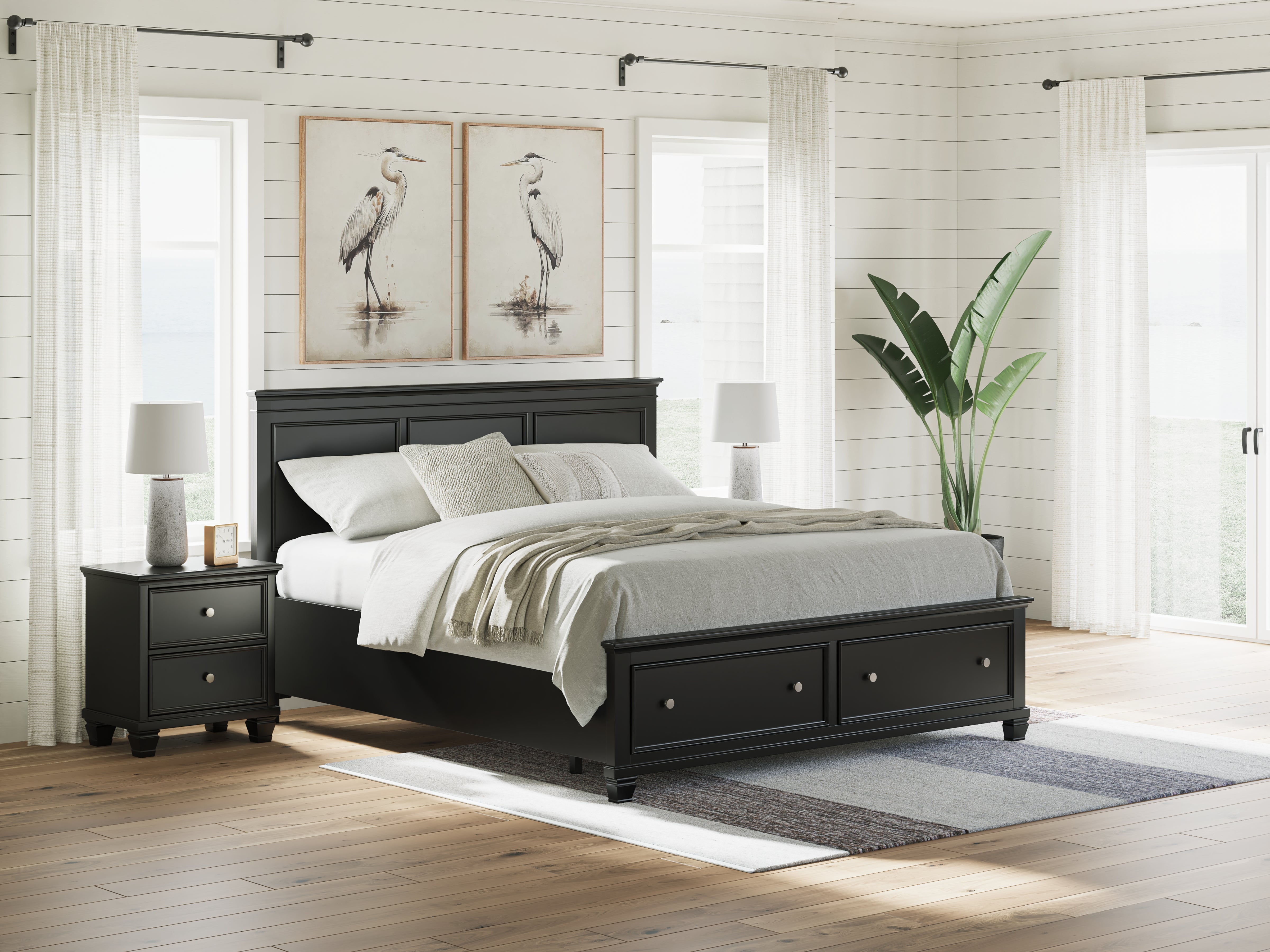 Coral Furniture - Ashley Furniture - Lanolee Bedroom - California King Panel Storage Bed / Black - B687B20