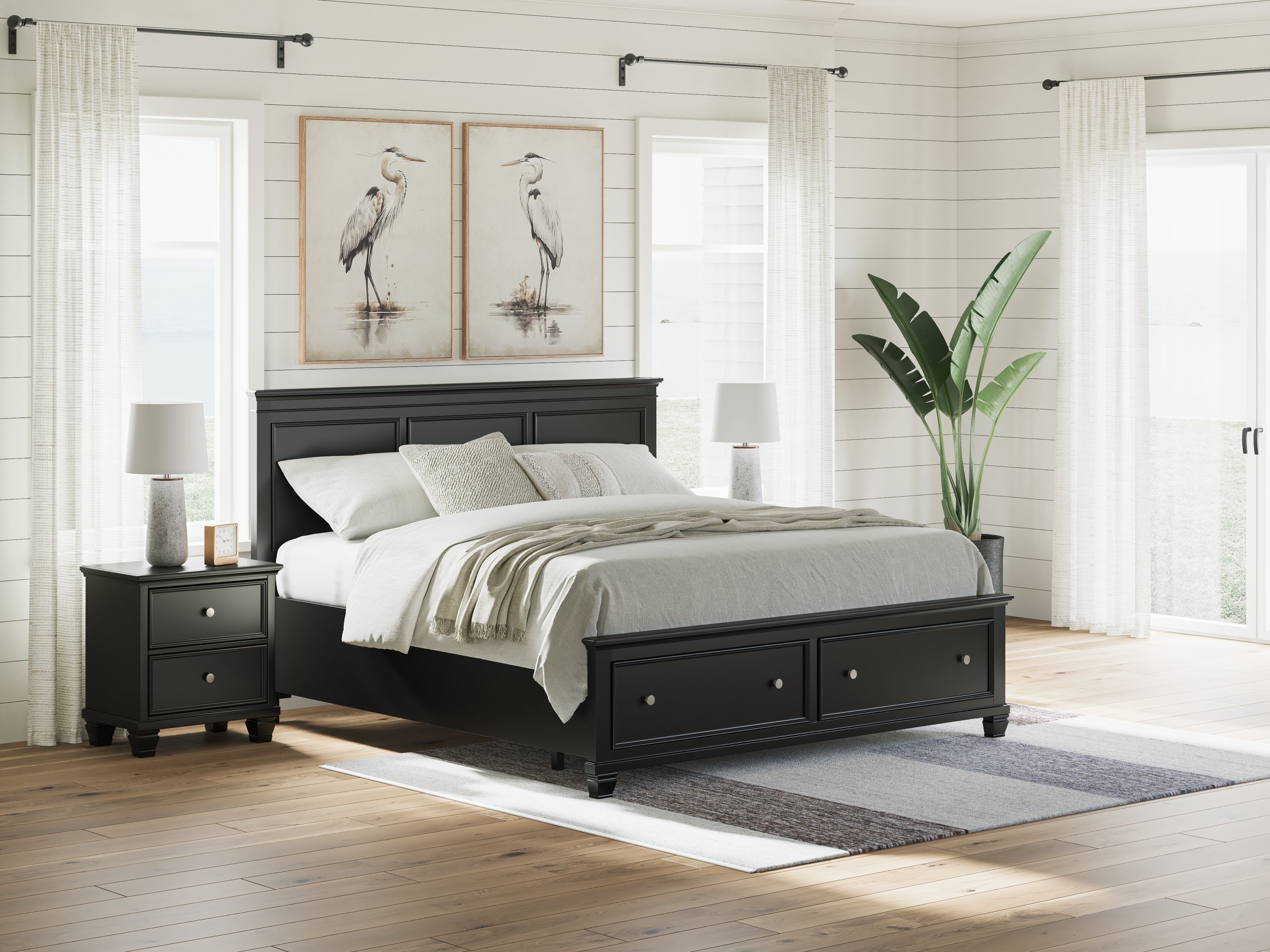 Coral Furniture - Ashley Furniture - Lanolee Bedroom - King Panel Storage Bed / Black - B687B19