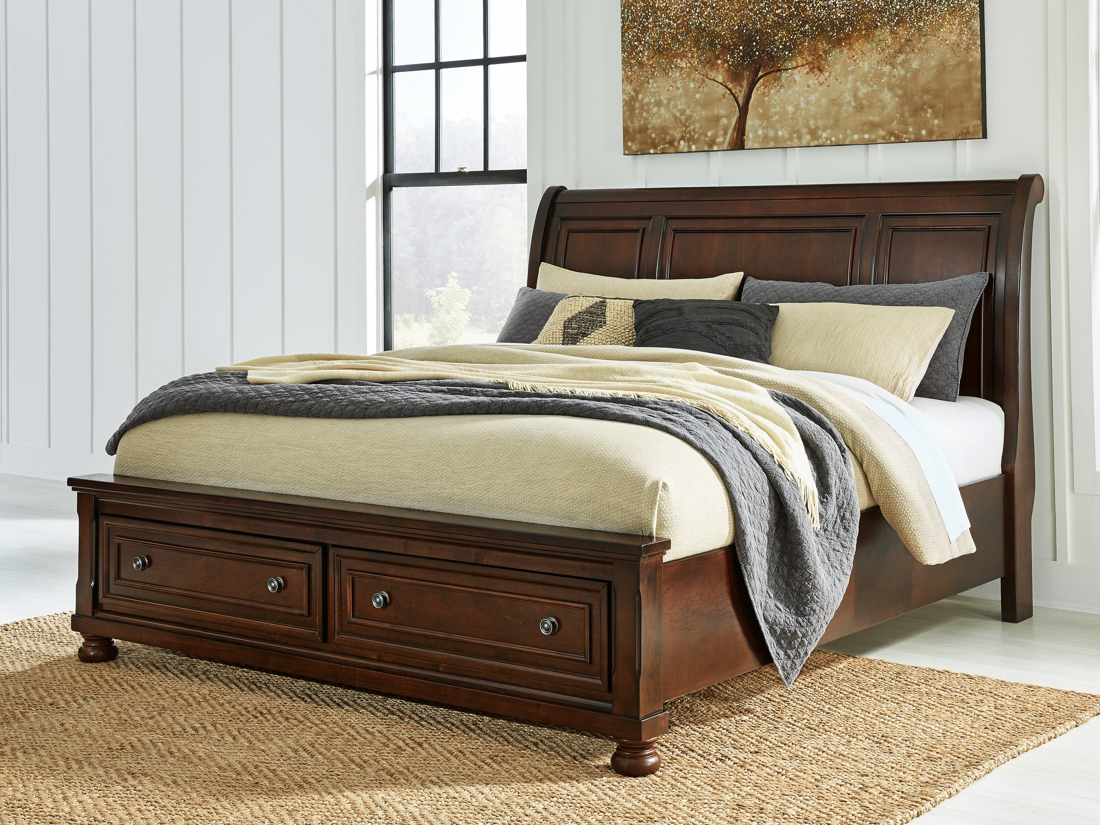 Coral Furniture - Ashley Furniture - Porter Bedroom - California King Sleigh Storage Bed / Rustic Brown - B697B47
