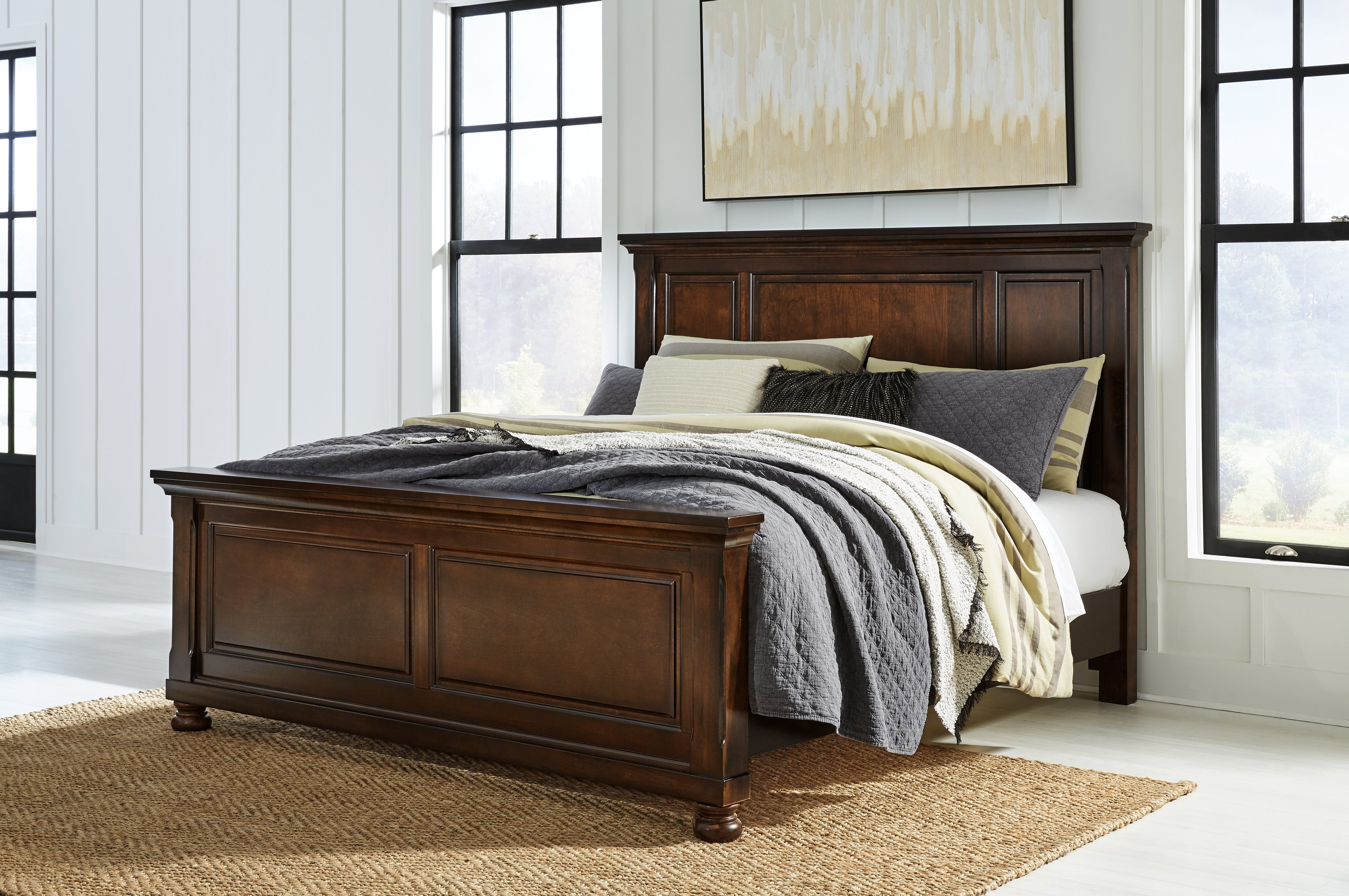 Coral Furniture - Ashley Furniture - Porter Bedroom - King Panel Bed / Rustic Brown - B697B11
