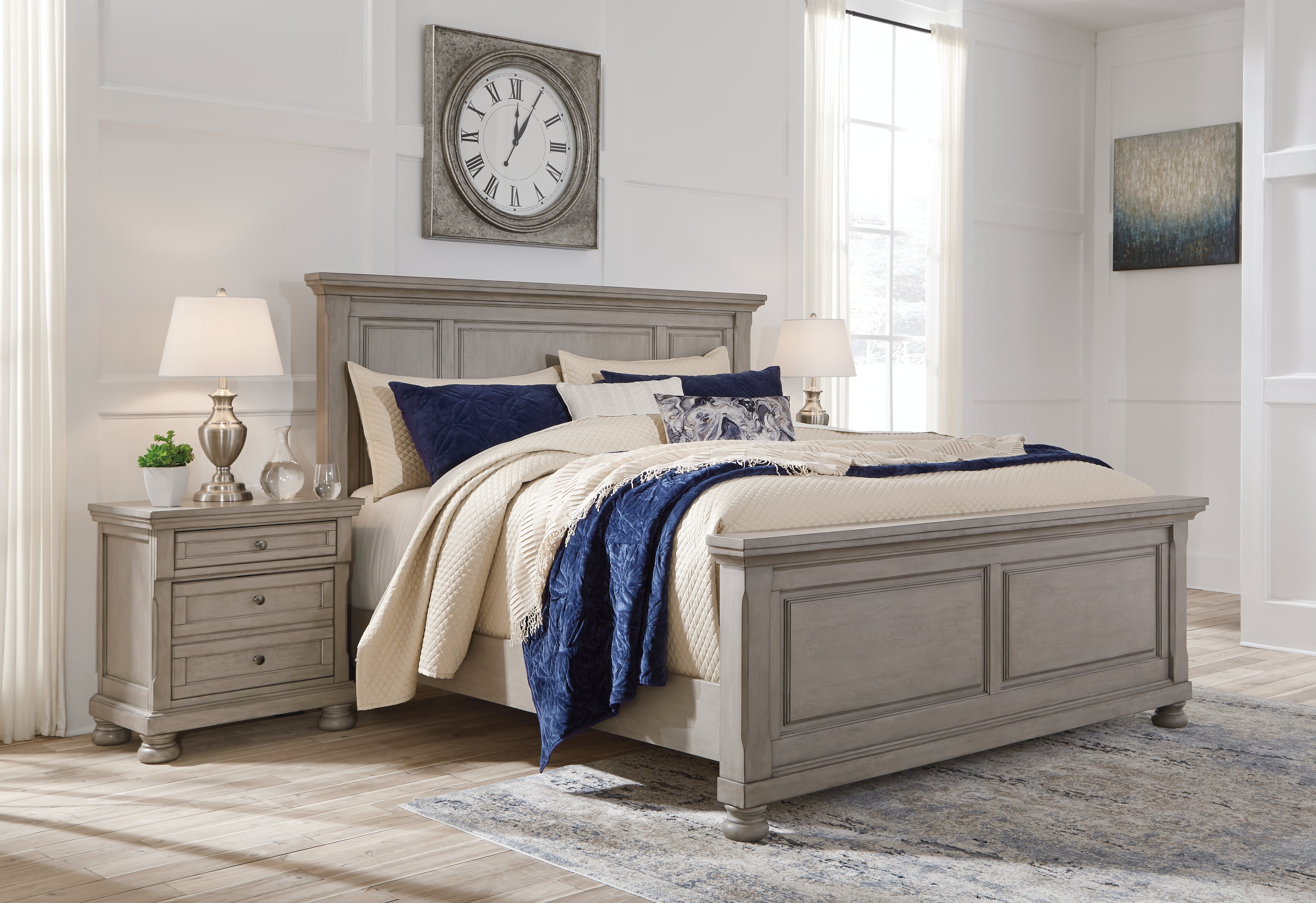 Coral Furniture - Ashley Furniture - Lettner Bedroom - California King Panel Bed / Light Gray - B733B7