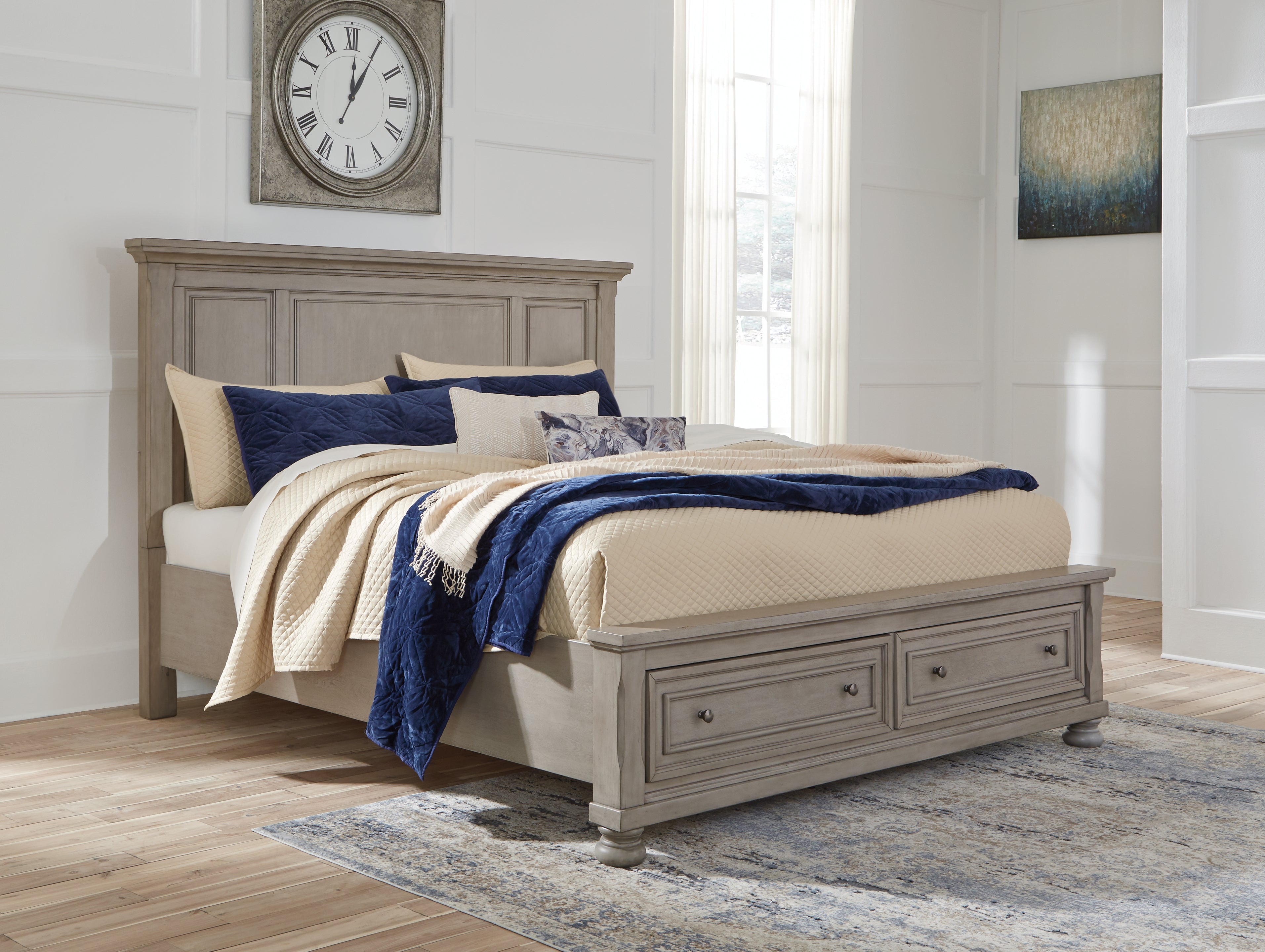 Coral Furniture - Ashley Furniture - Lettner Bedroom - King Panel Storage Bed / Light Gray - B733B33