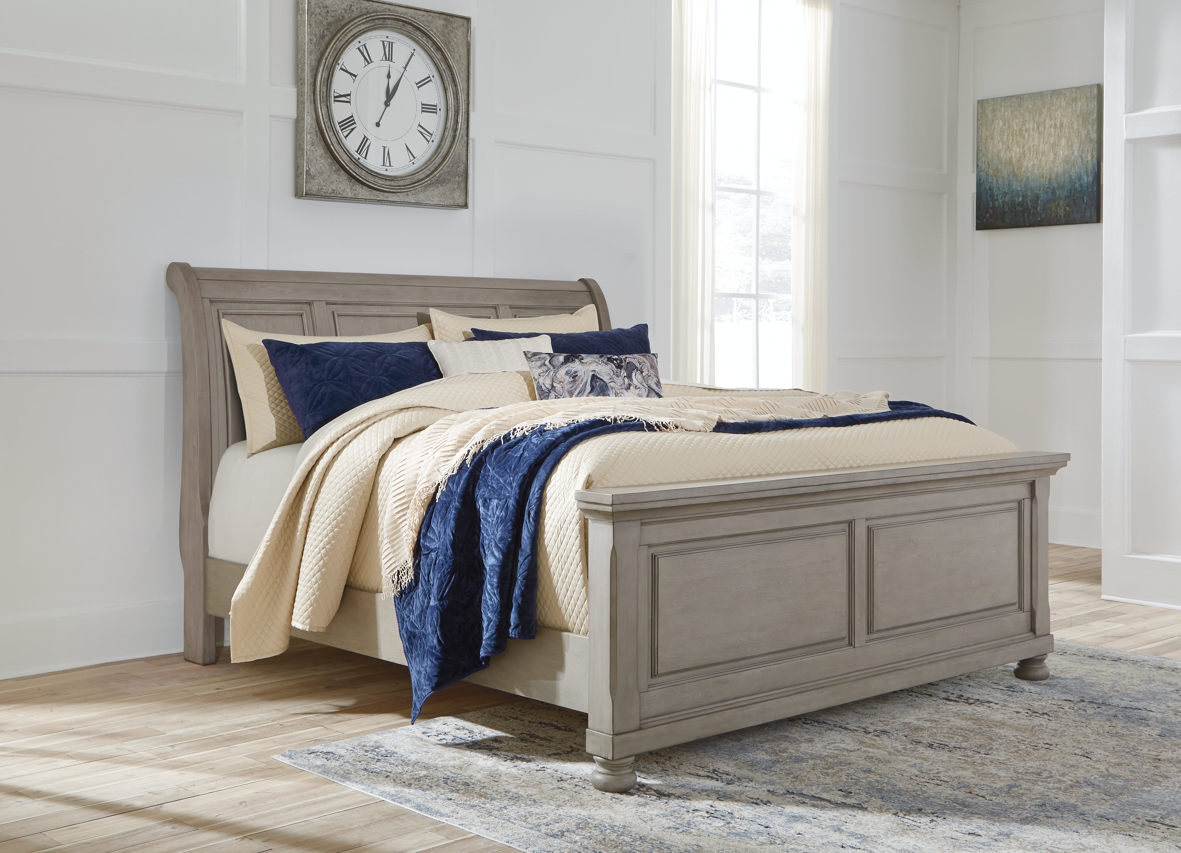 Coral Furniture - Ashley Furniture - Lettner Bedroom - King Sleigh Bed / Light Gray - B733B34