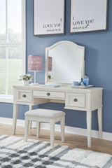 Coral Furniture - Ashley Furniture - Robbinsdale Mirrored Vanity with Bench - Mirrored Vanity with Bench / Antique White - B742B11