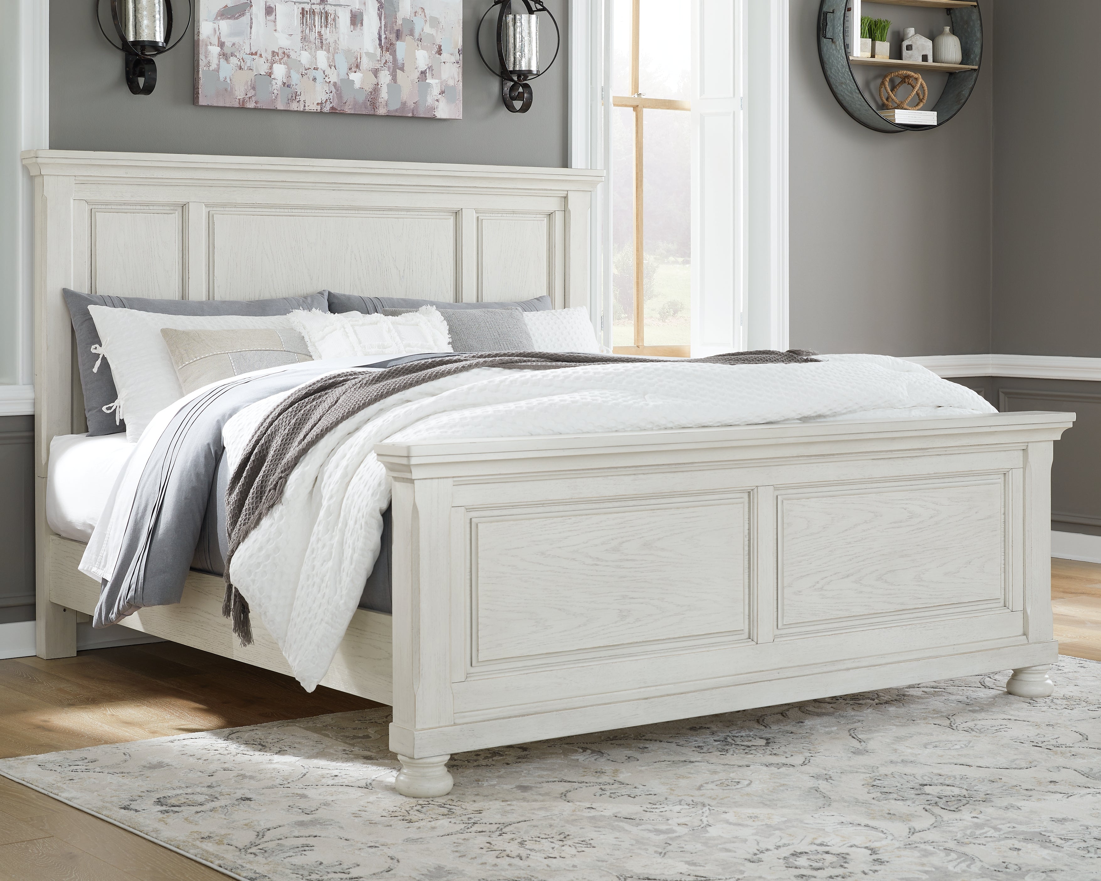 Coral Furniture - Ashley Furniture - Robbinsdale Bedroom - King Panel Bed / Antique White - B742B6