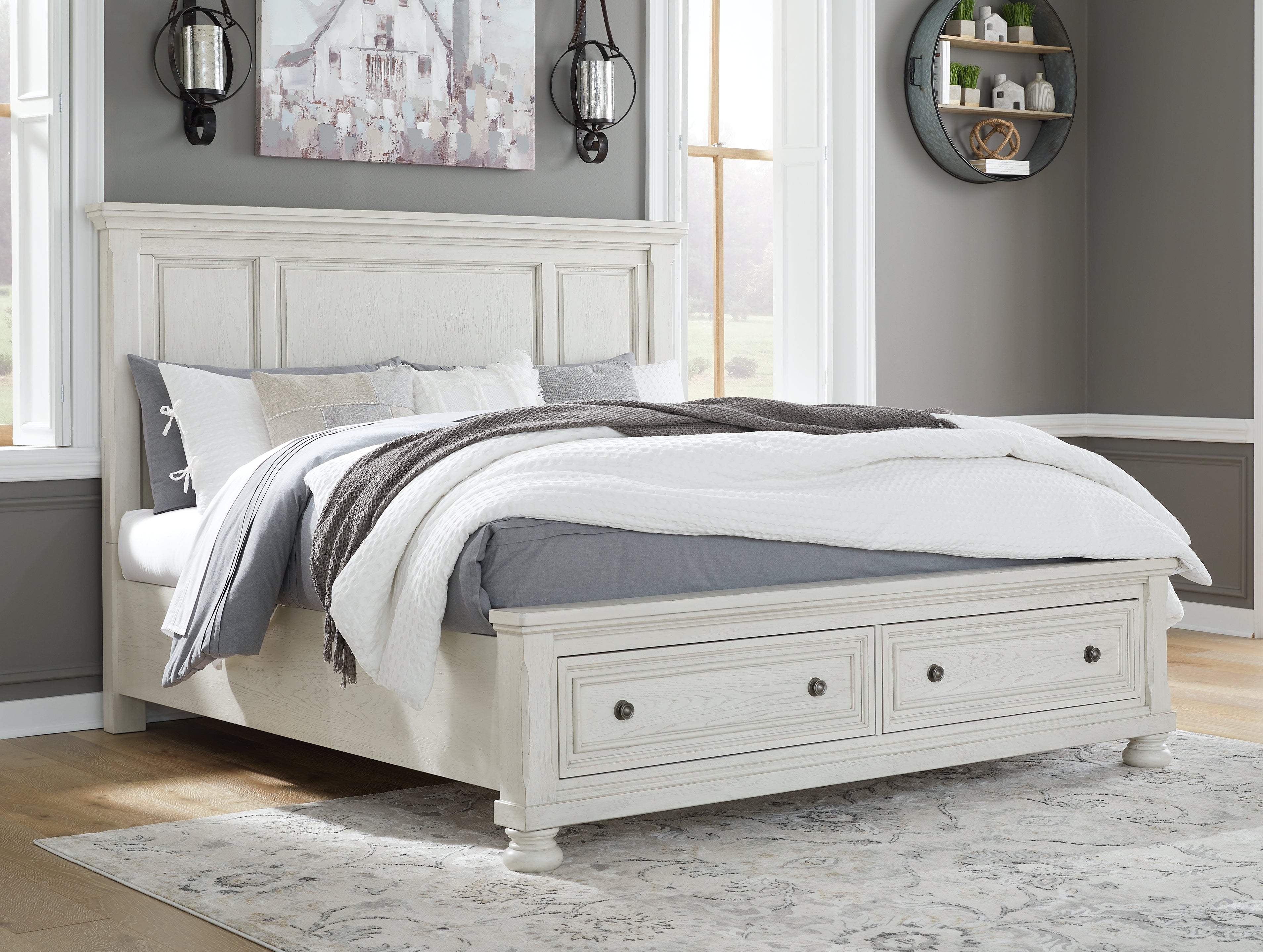 Coral Furniture - Ashley Furniture - Robbinsdale Bedroom - Queen Panel Storage Bed / Antique White - B742B24