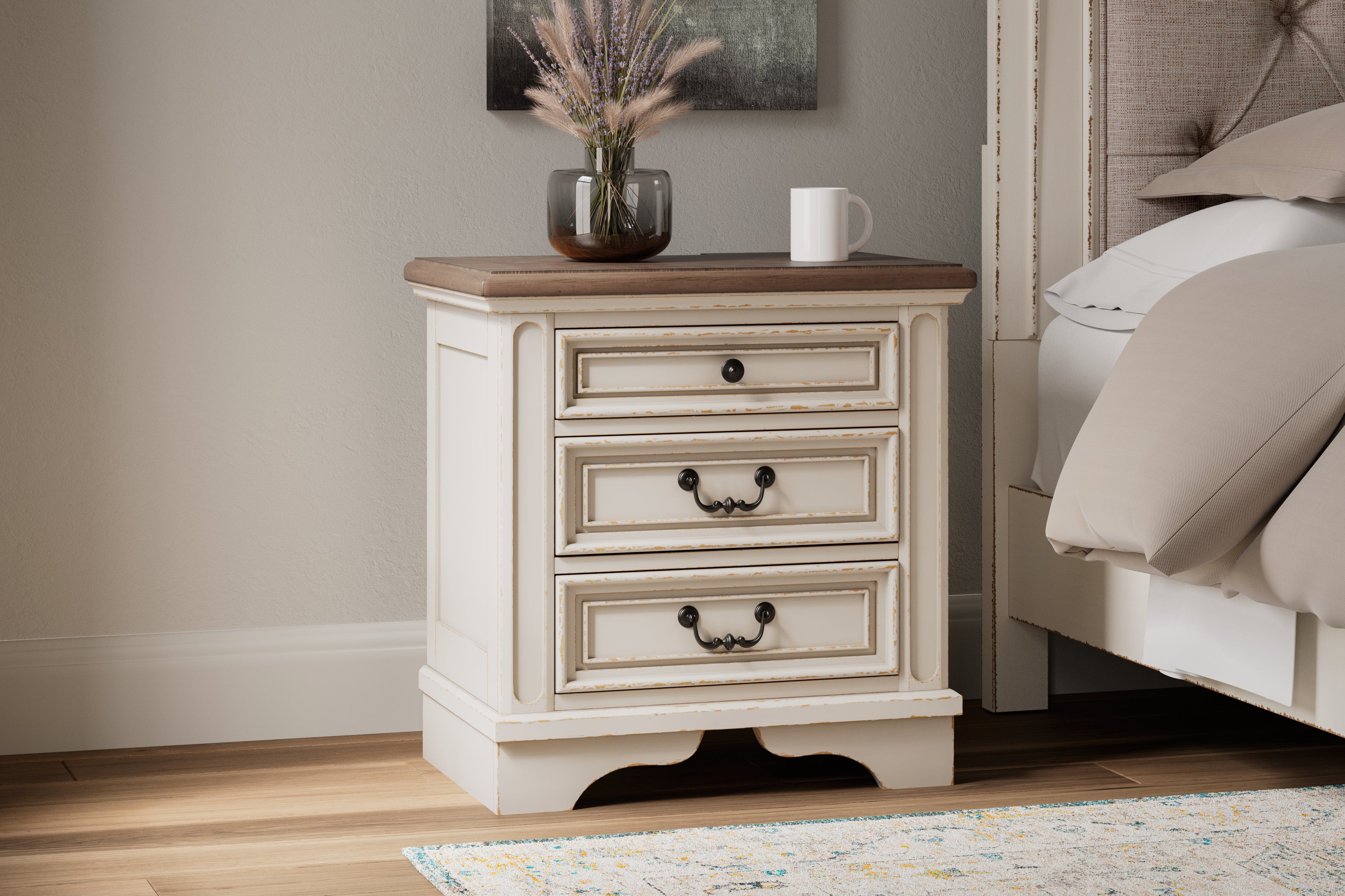 Coral Furniture - Ashley Furniture - Realyn Bedroom - Three Drawer Night Stand / Two-tone - B743-93