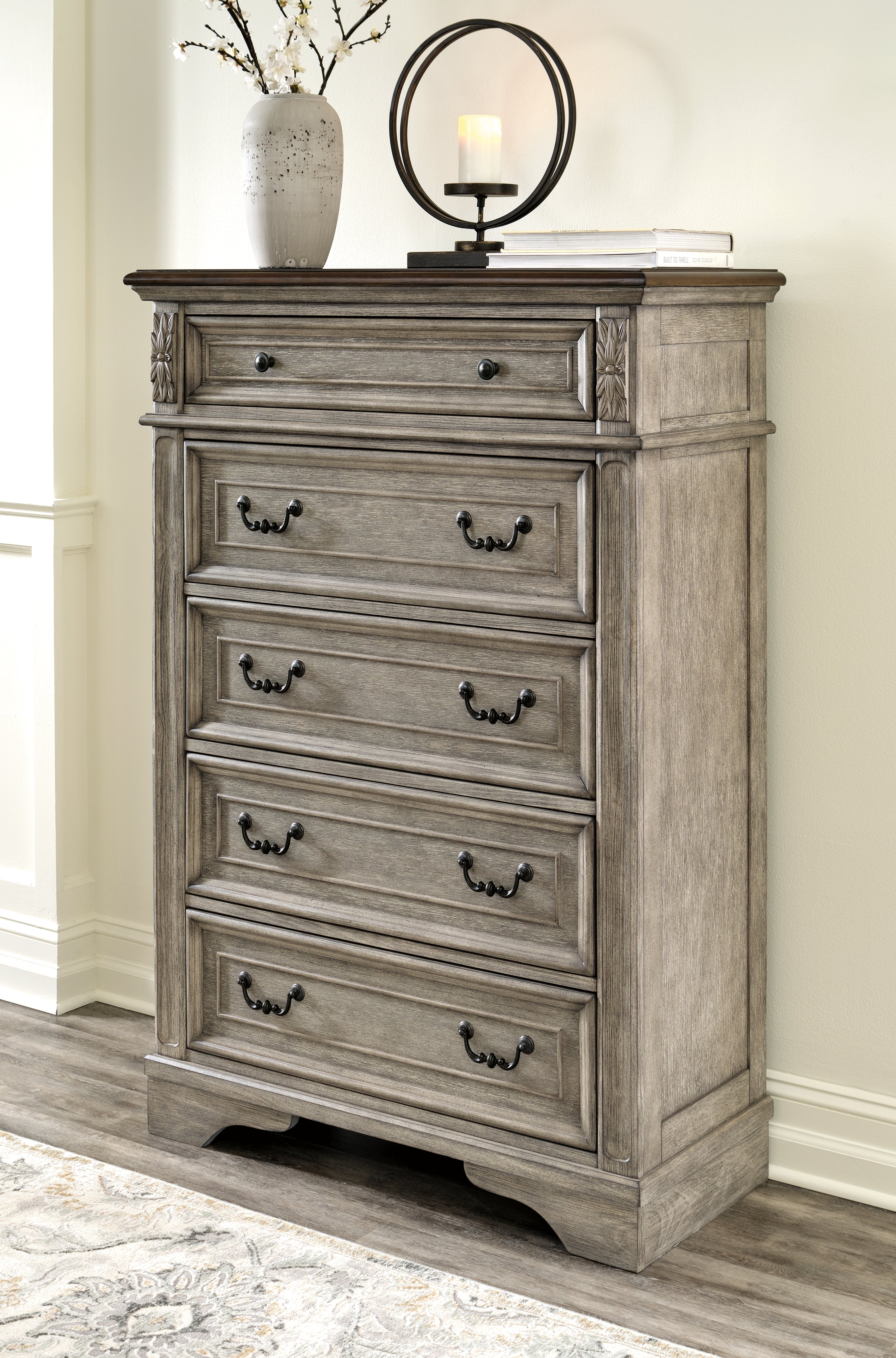 Coral Furniture - Ashley Furniture - Lodenbay Bedroom - Five Drawer Chest / Antique Gray/Brown - B751-46