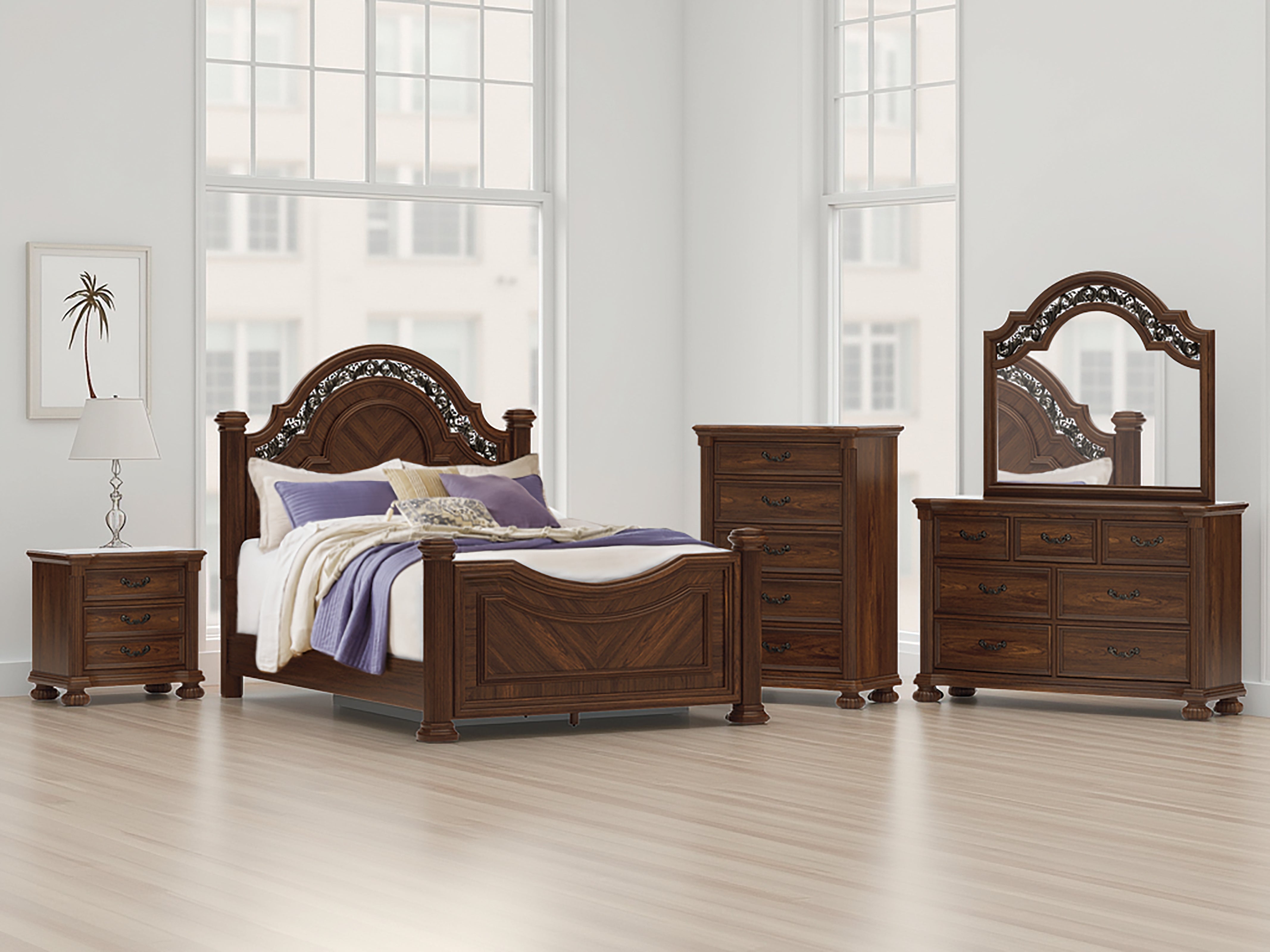Coral Furniture - Ashley Furniture - Lavinton Bedroom - Queen Poster Bed / Brown - B764B5