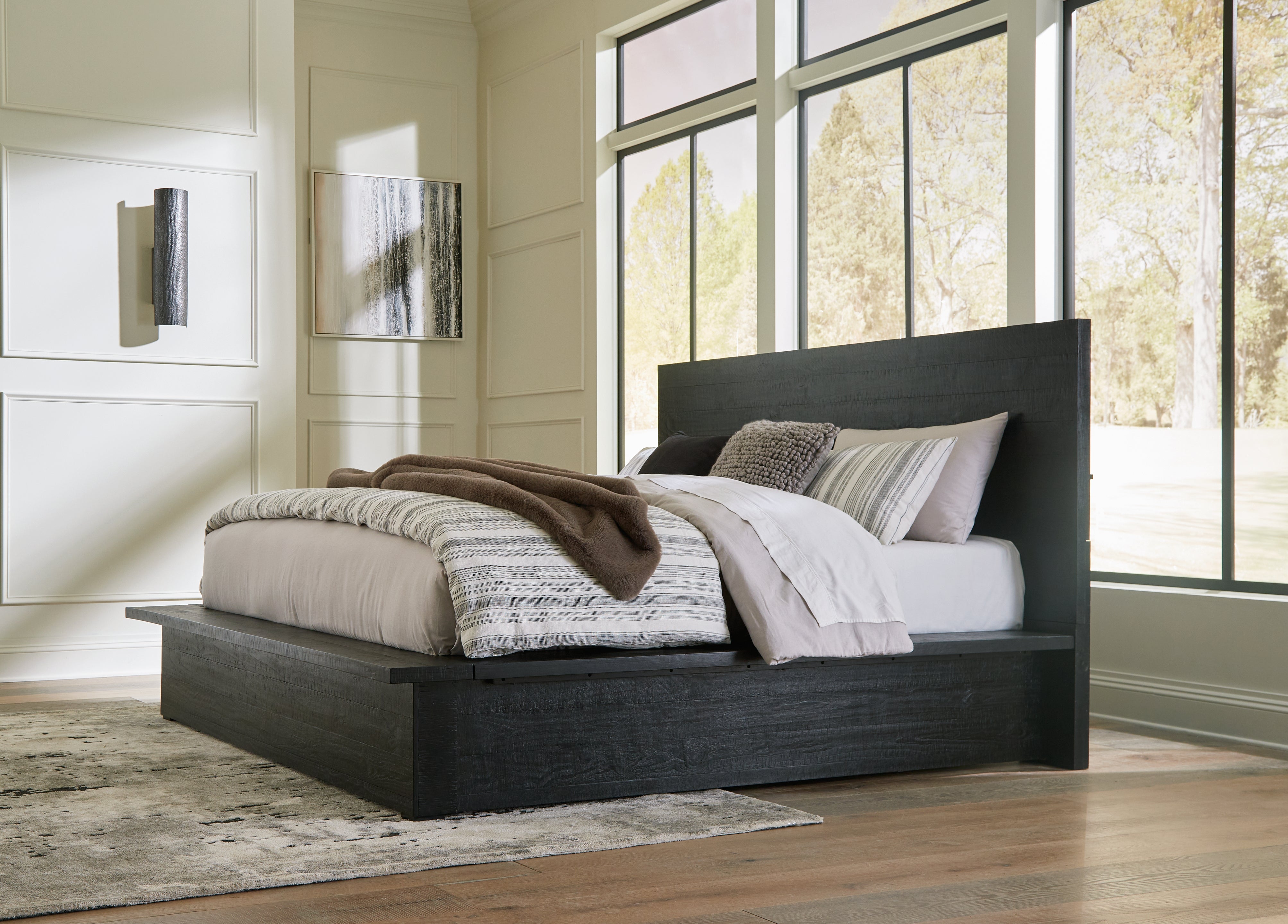 Coral Furniture - Ashley Furniture - Londer Bedroom - California King Panel Bed / Black - B768B5
