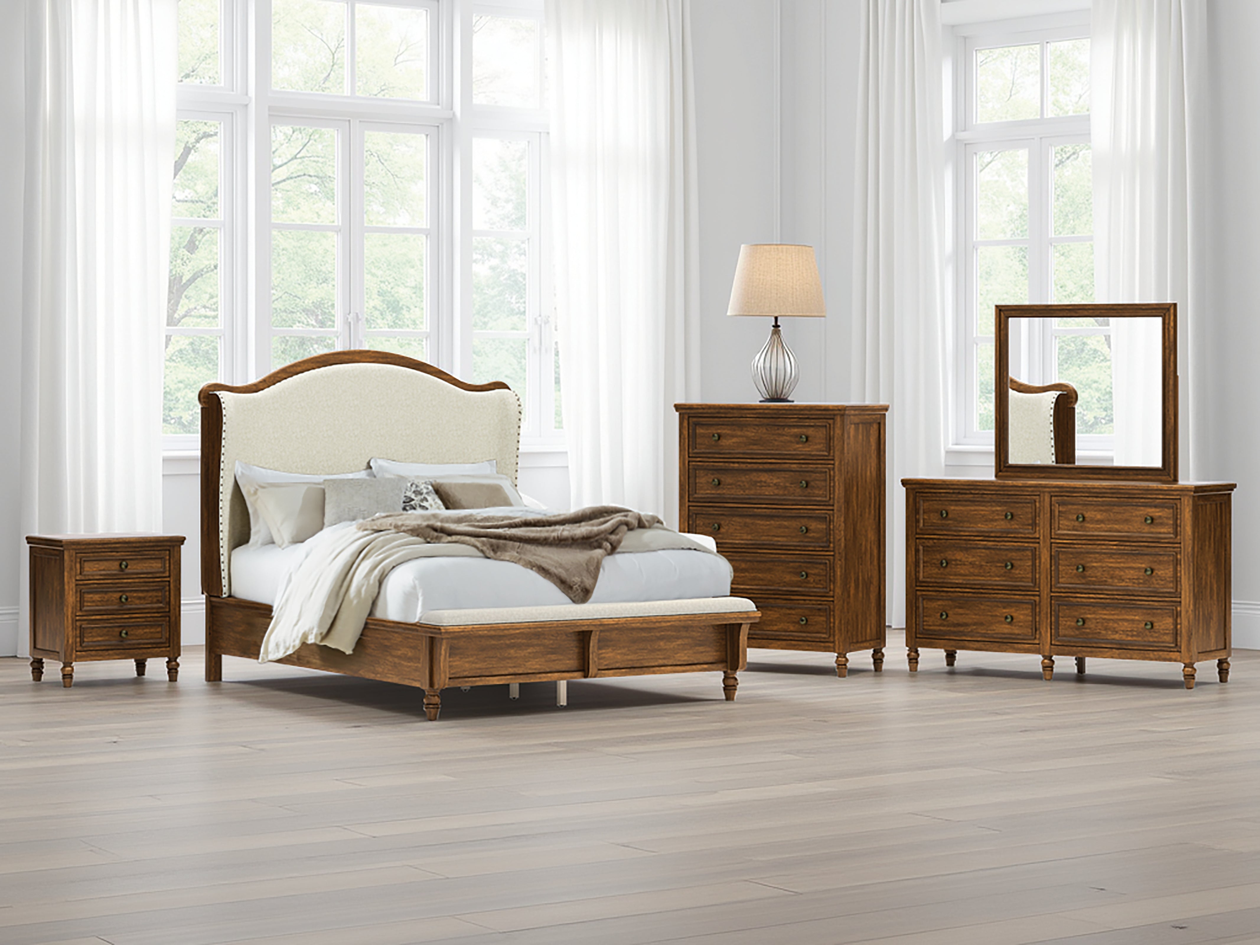 Coral Furniture - Ashley Furniture - Sturlayne Bedroom - Queen Upholstered Panel Bed / Brown - B787B2