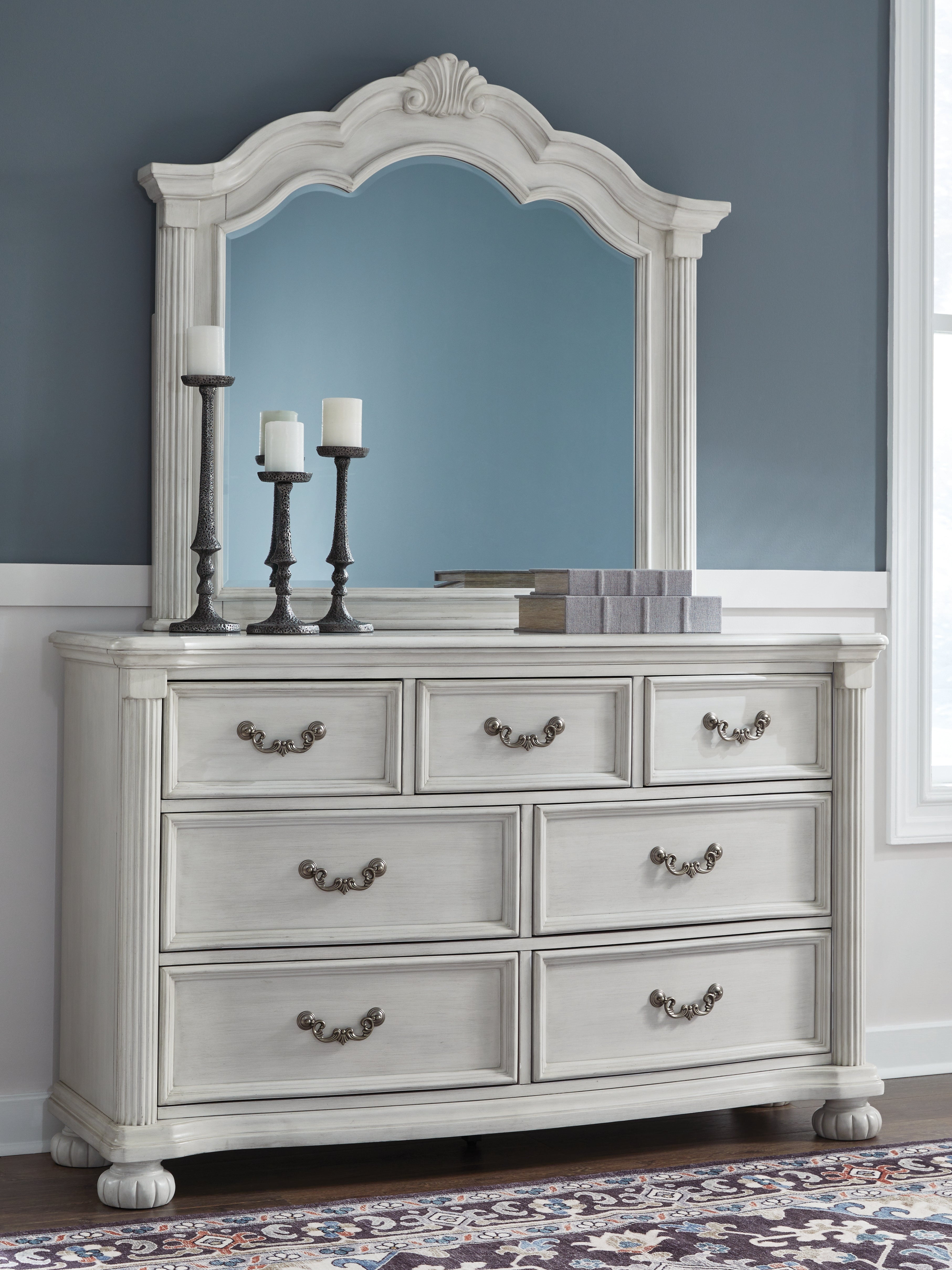 Coral Furniture - Ashley Furniture - Montelaine Bedroom - Dresser and Mirror / Antique White - B795B1