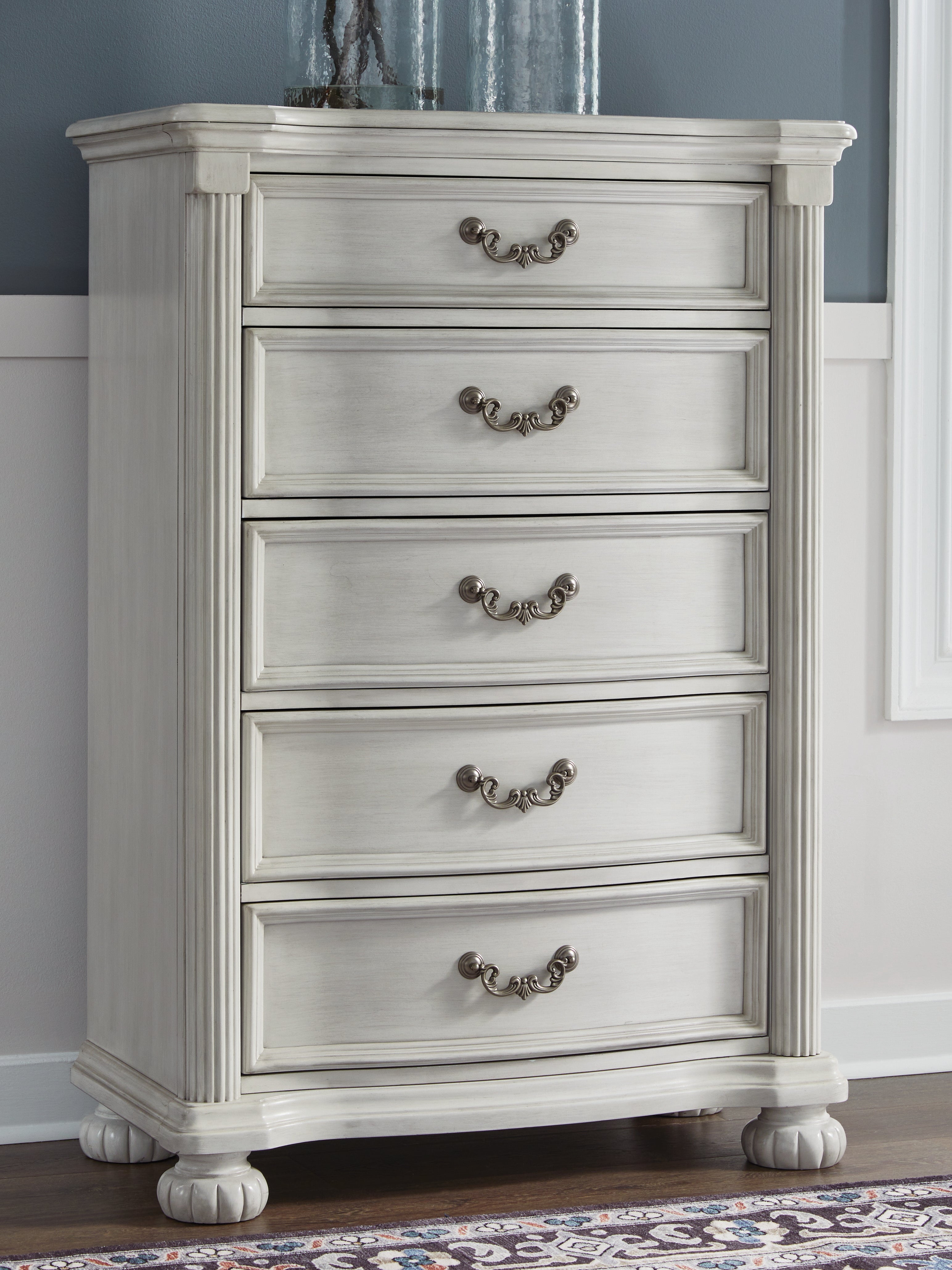 Coral Furniture - Ashley Furniture - Montelaine Bedroom - Five Drawer Chest / Antique White - B795-46