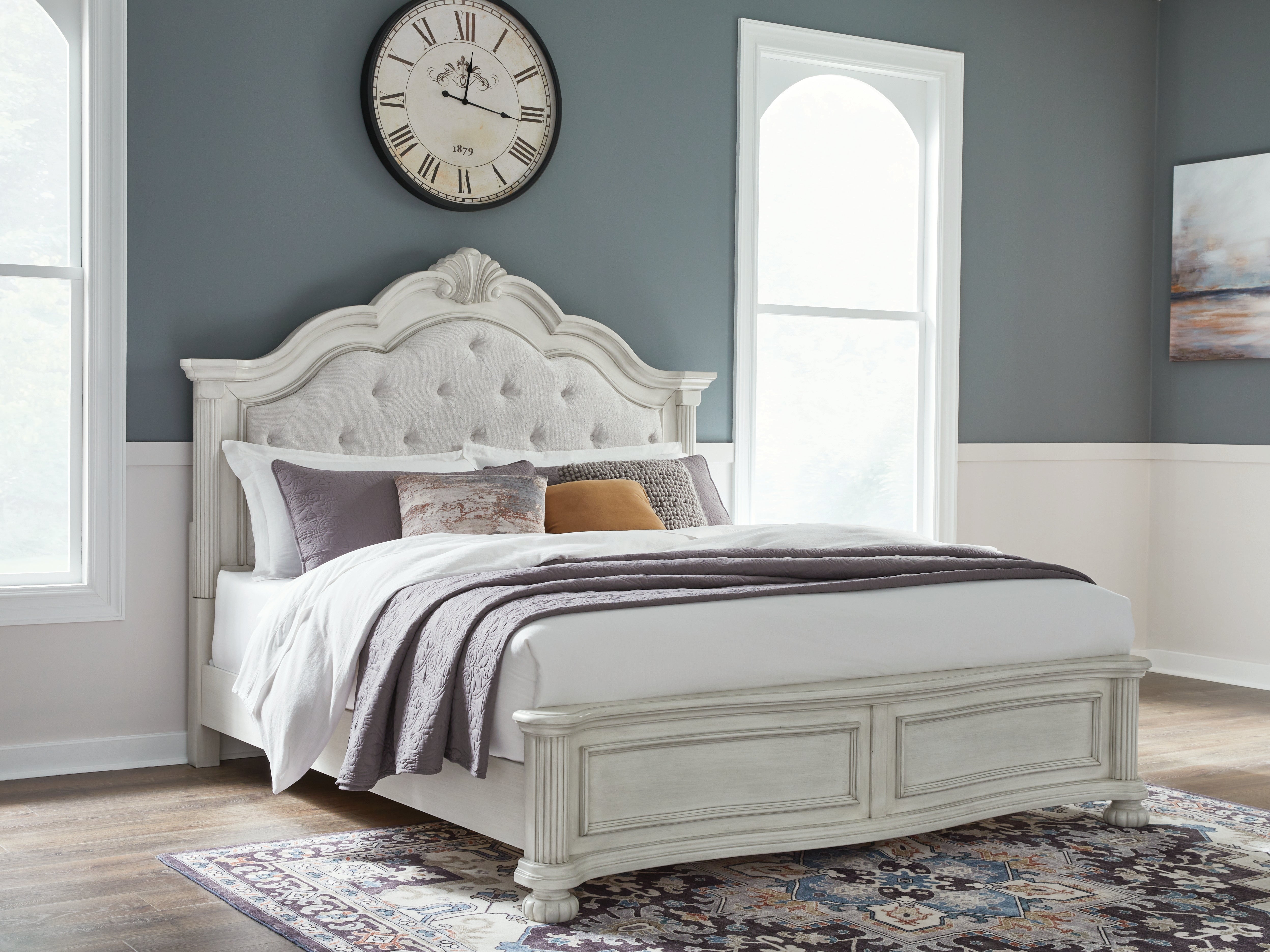 Coral Furniture - Ashley Furniture - Montelaine Bedroom - King Upholstered Panel Bed / Antique White - B795B6