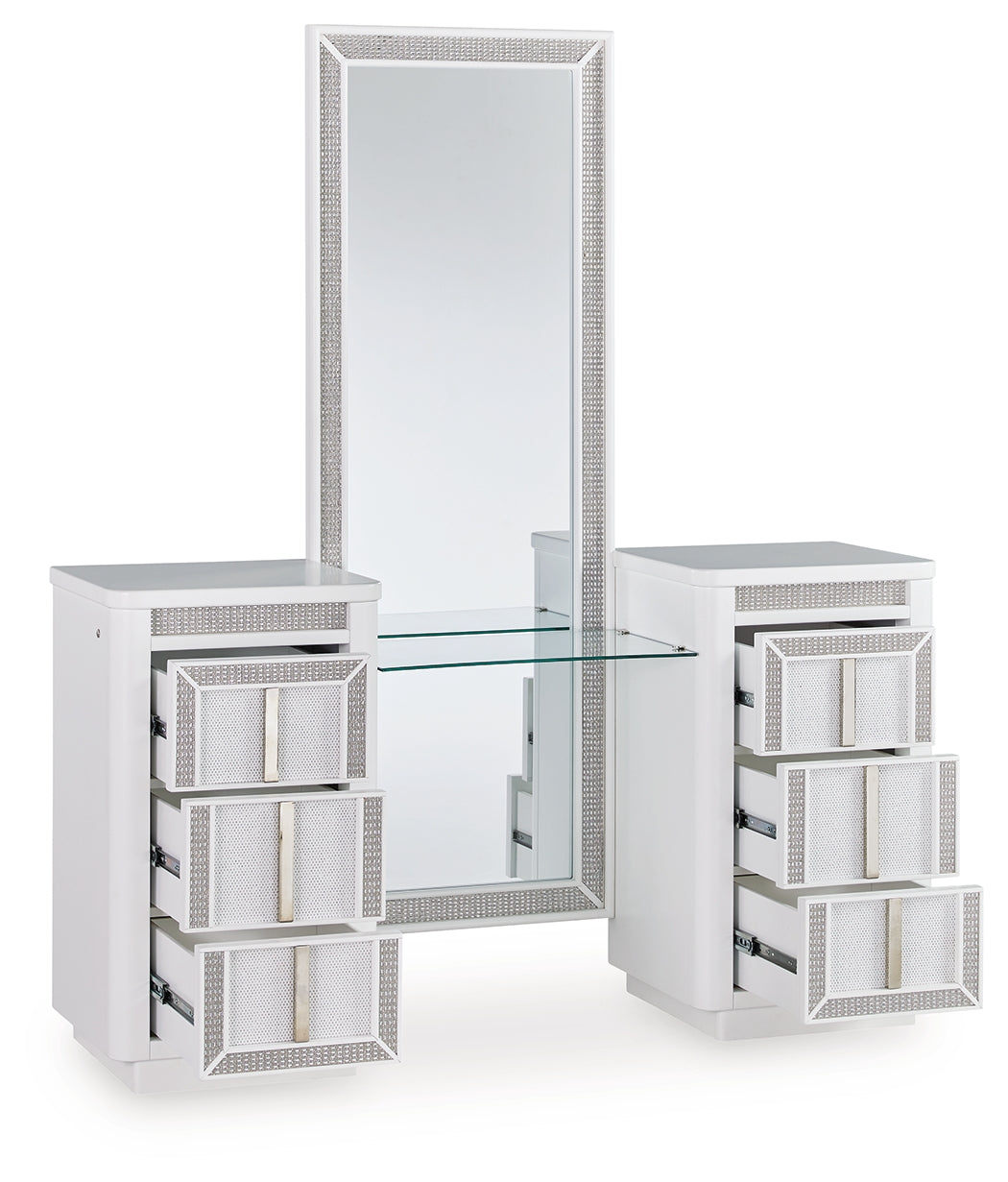 Coral Furniture - Ashley Furniture - Chalanna Vanity with Mirror - Vanity with Mirror / White - B822B7