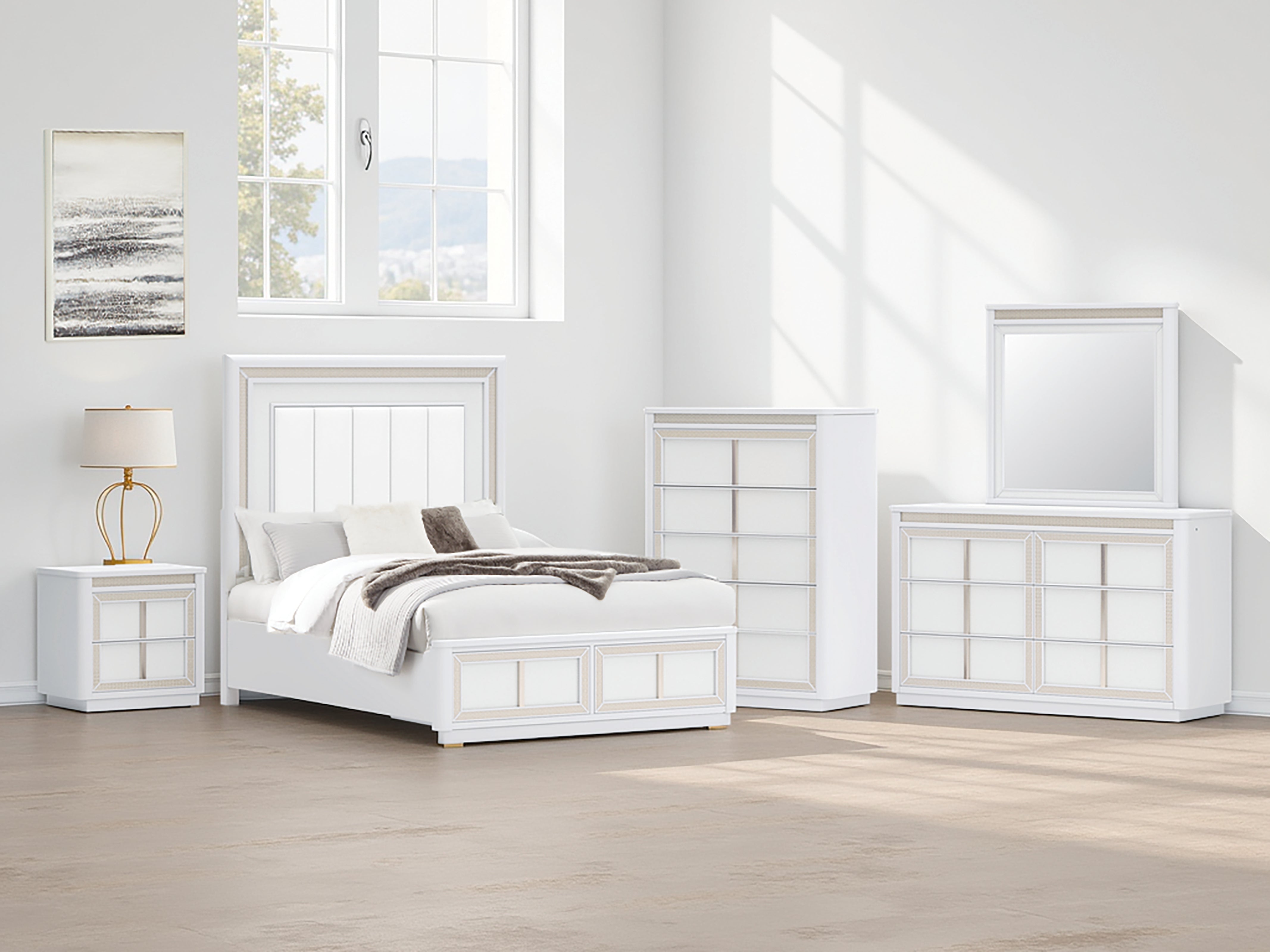 Coral Furniture - Ashley Furniture - Chalanna Bedroom - Queen Upholstered Storage Bed / White - B822B2