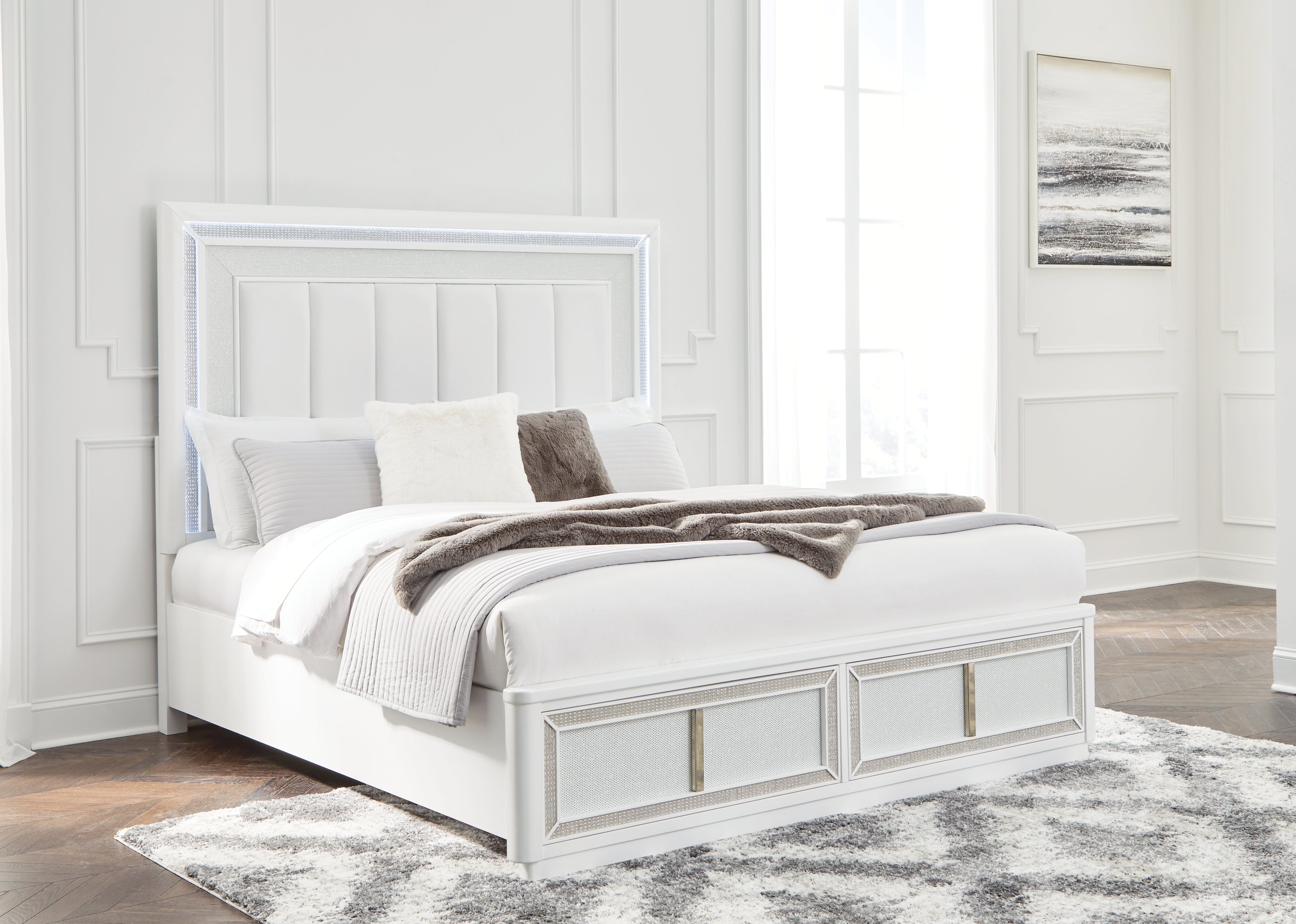 Coral Furniture - Ashley Furniture - Chalanna Bedroom - King Upholstered Storage Bed / White - B822B4