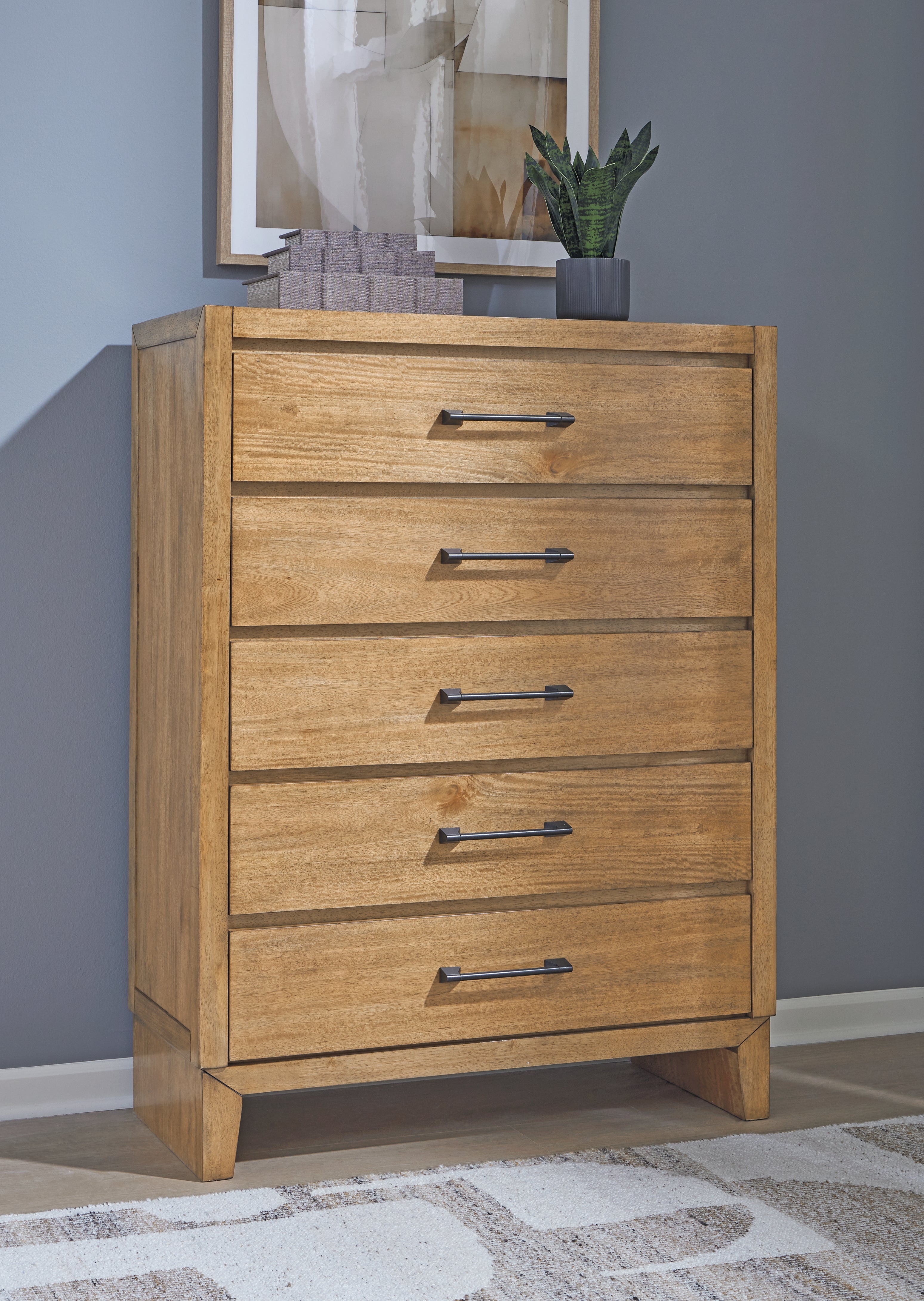 Coral Furniture - Ashley Furniture - Sherbana Bedroom - Five Drawer Chest / Light Brown - B833-46