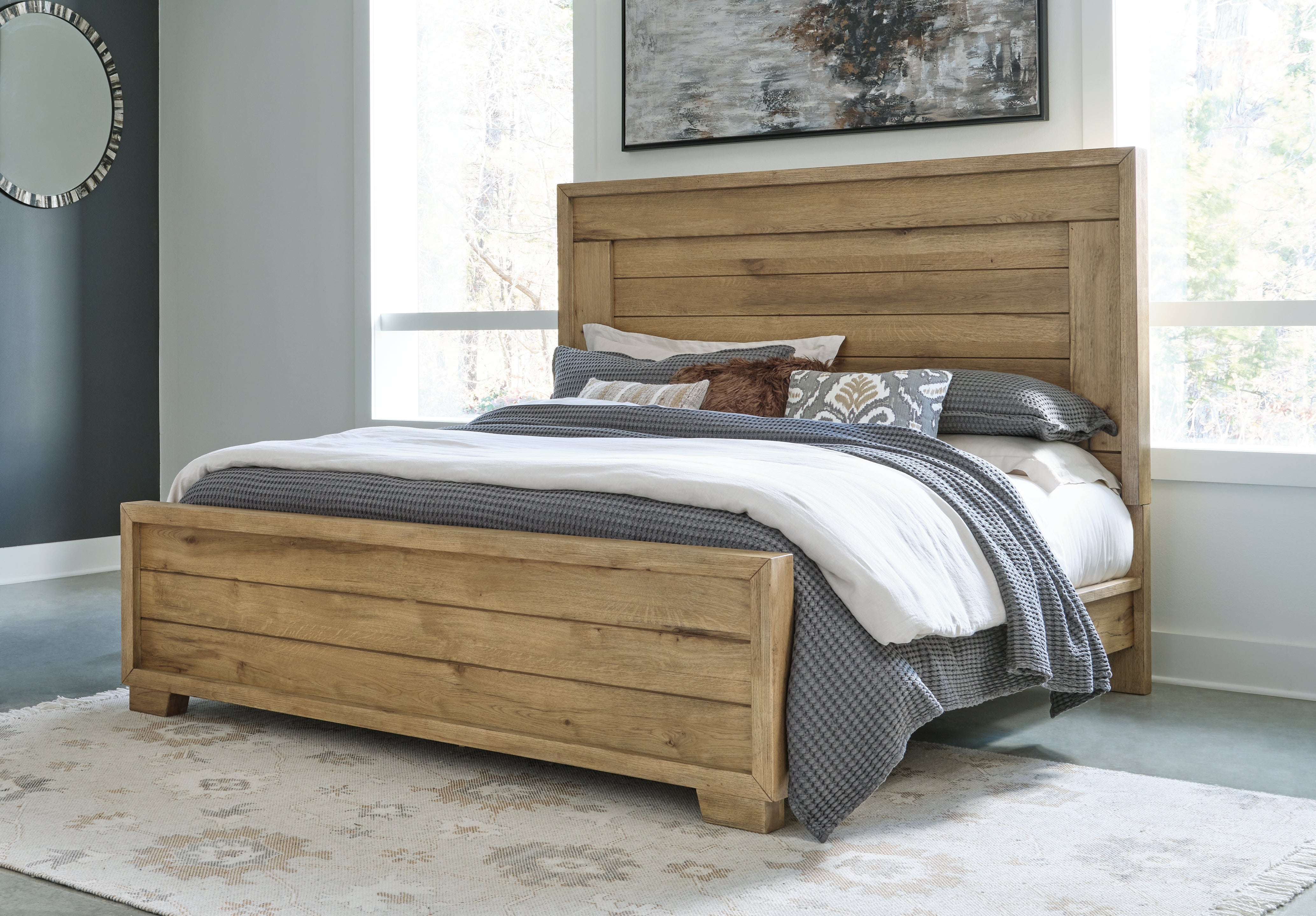 Coral Furniture - Ashley Furniture - Galliden Bedroom - King Panel Bed / Light Brown - B841B4