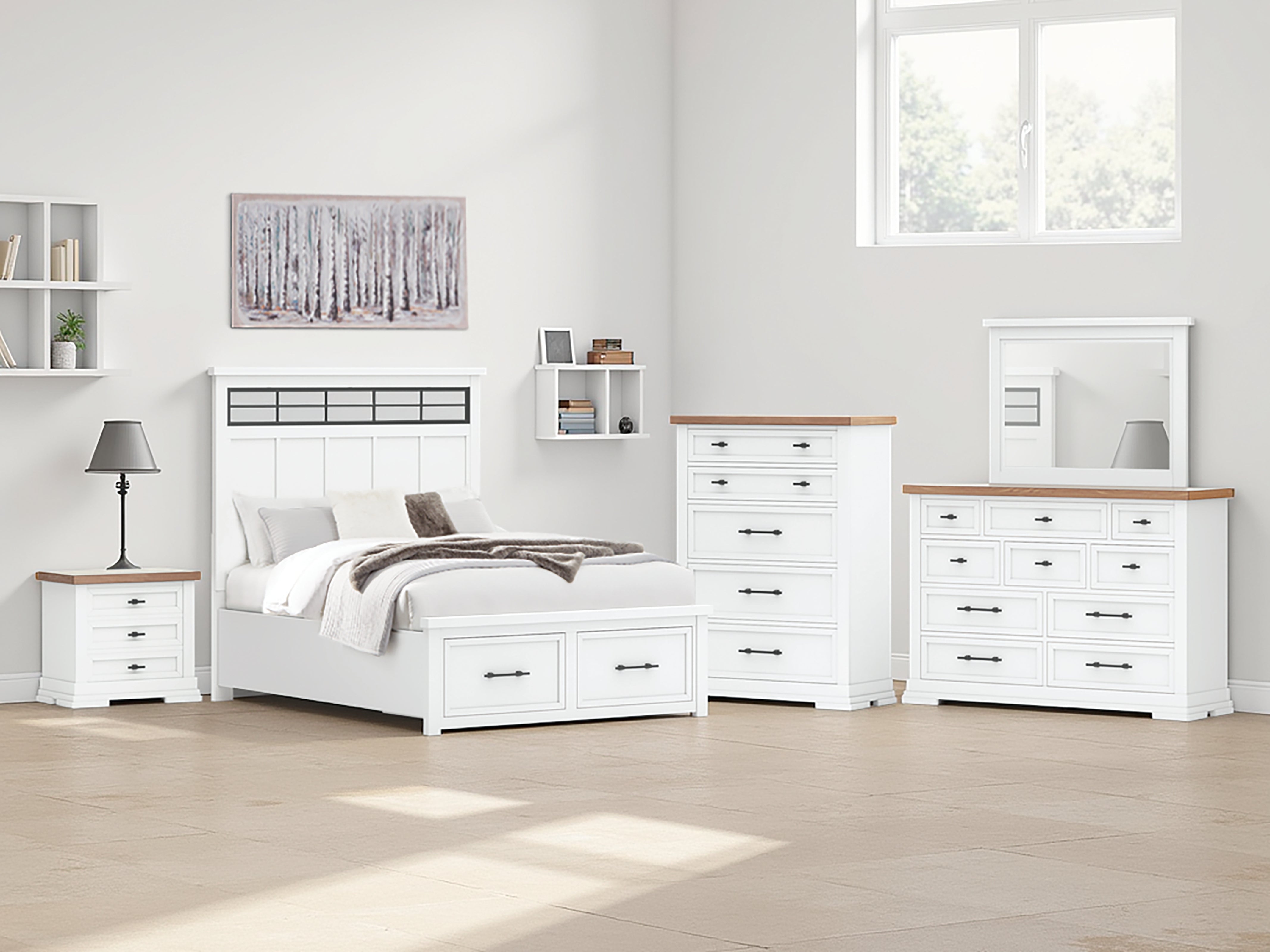 Coral Furniture - Ashley Furniture - Ashbryn Bedroom - Queen Panel Storage Bed / White/Natural - B844B2