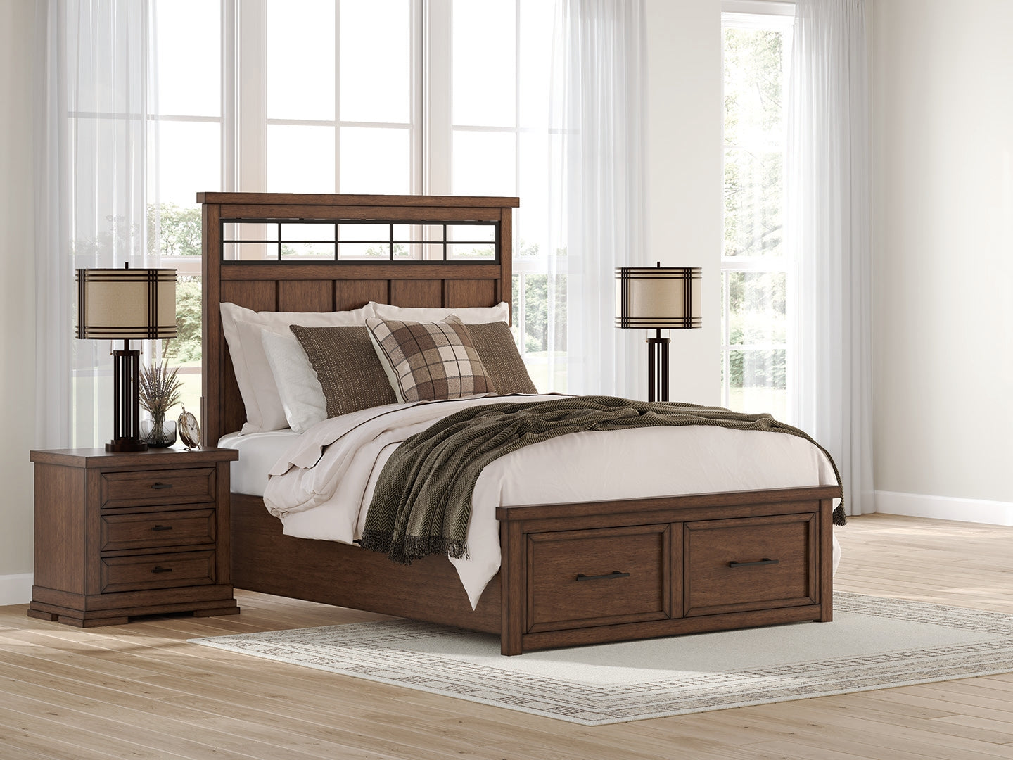 Coral Furniture - Ashley Furniture - Taffenbrook Bedroom - Queen Panel Storage Bed / Medium Brown - B849B2