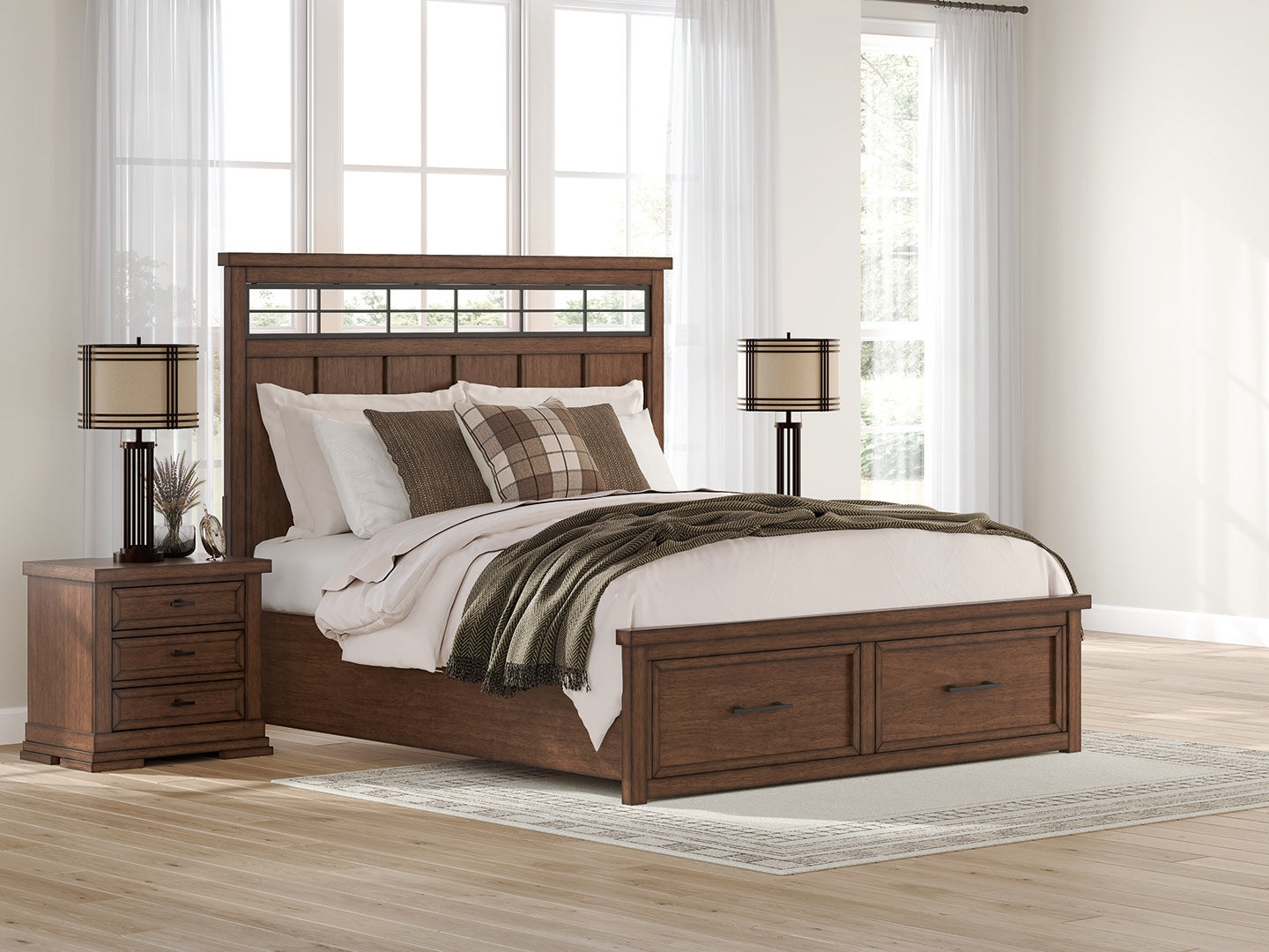 Coral Furniture - Ashley Furniture - Taffenbrook Bedroom - California King Panel Storage Bed / Medium Brown - B849B5