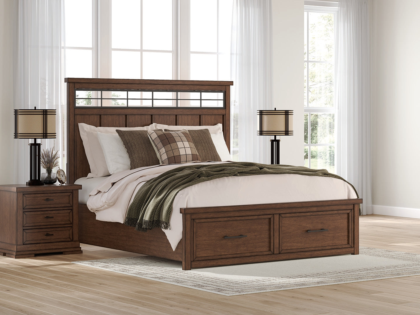 Coral Furniture - Ashley Furniture - Taffenbrook Bedroom - King Panel Storage Bed / Medium Brown - B849B4