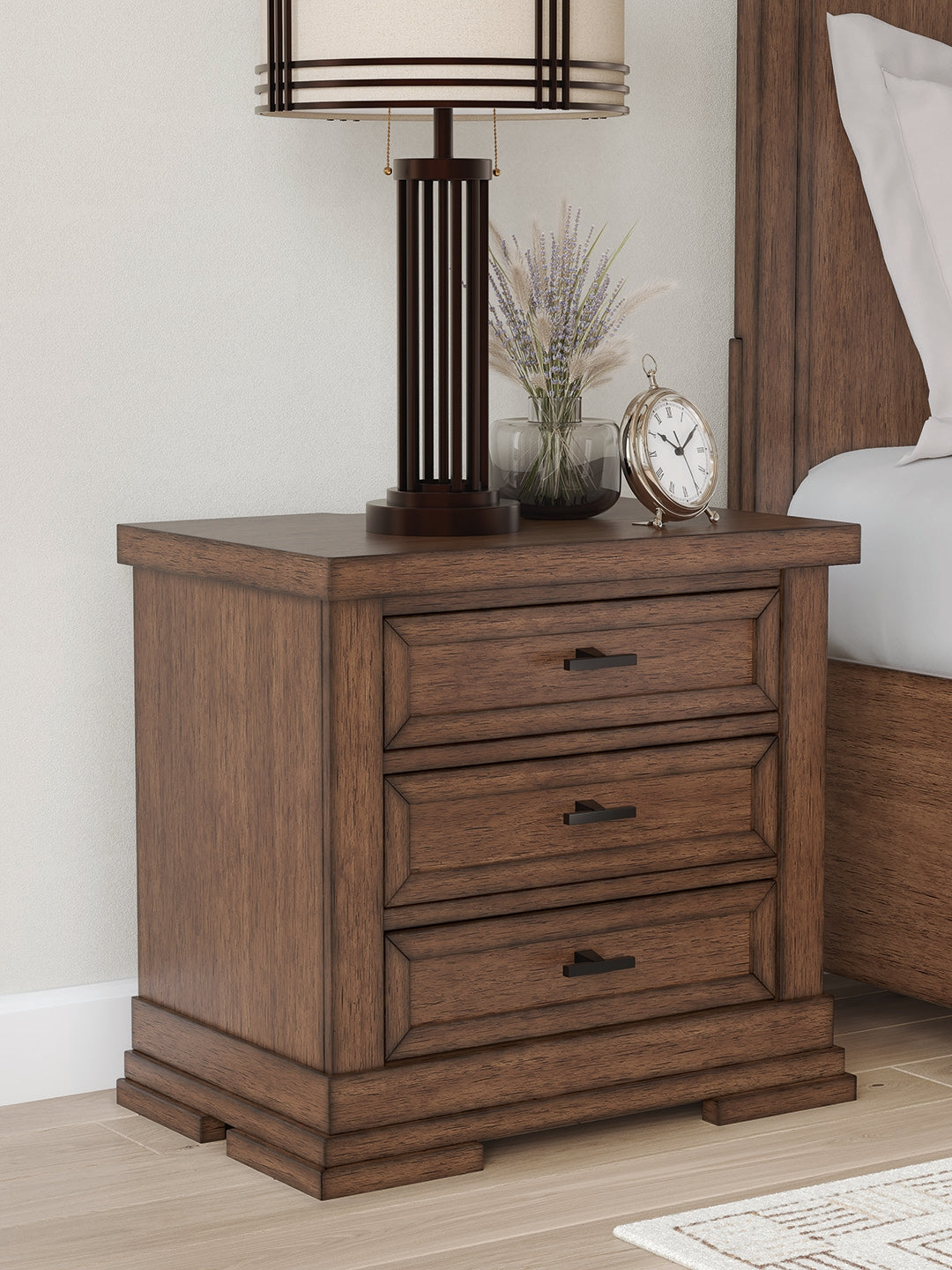 Coral Furniture - Ashley Furniture - Taffenbrook Bedroom - Three Drawer Night Stand / Medium Brown - B849-93