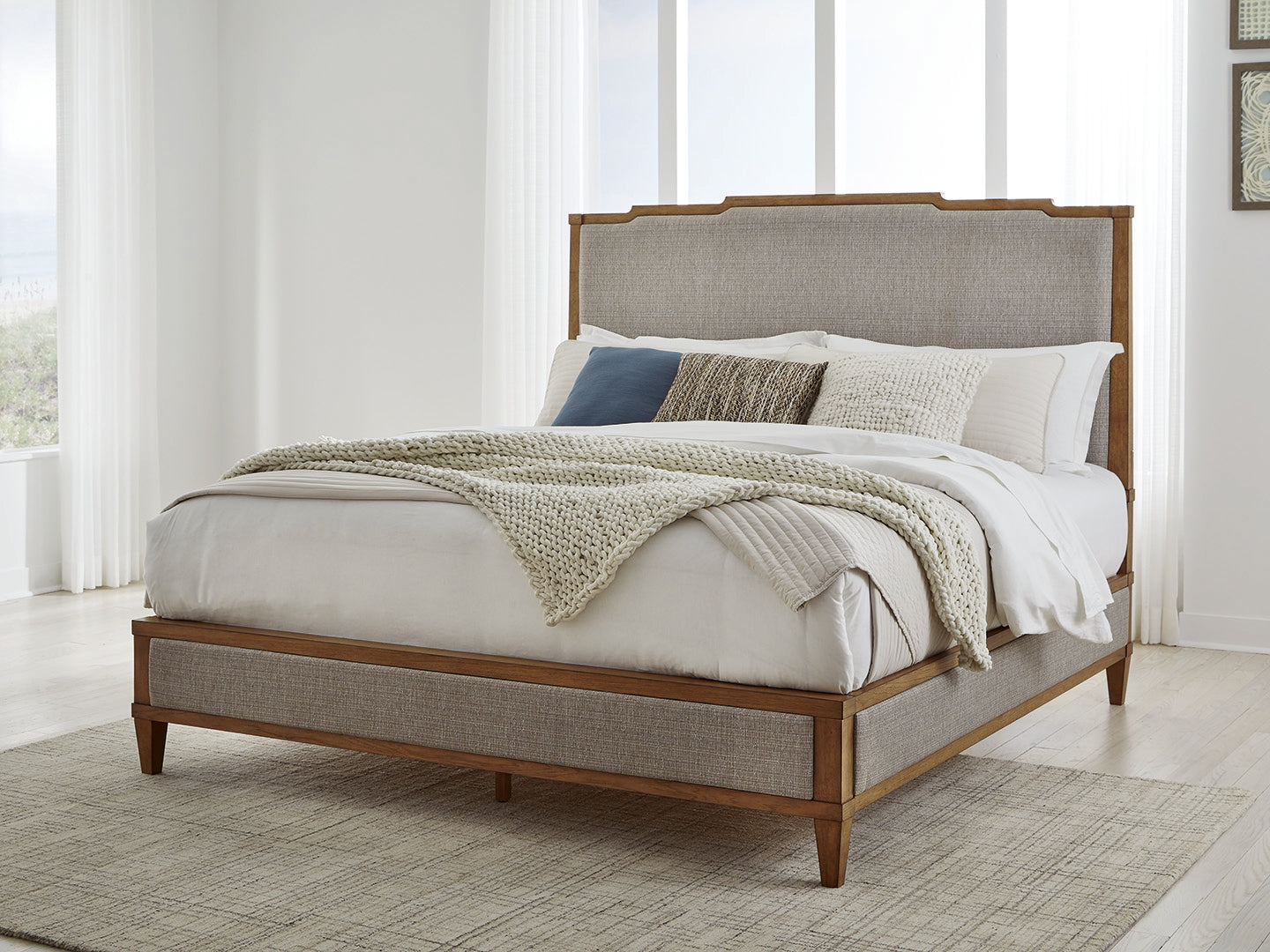 Coral Furniture - Ashley Furniture - Sharlance Bedroom - California King Upholstered Panel Bed / Light Brown - B895B7