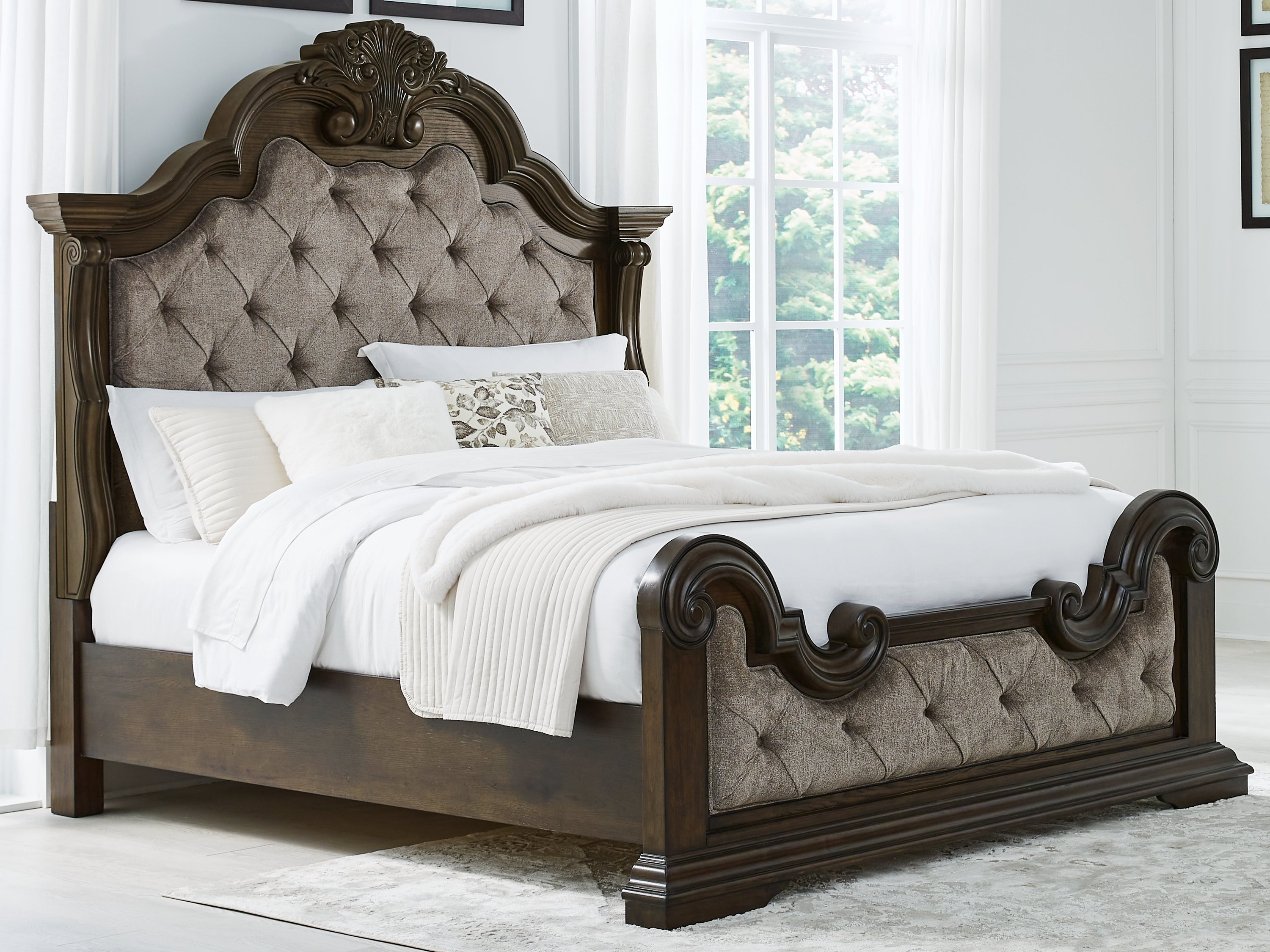 Coral Furniture - Ashley Furniture - Maylee Bedroom - California King Upholstered Bed / Dark Brown - B947B5