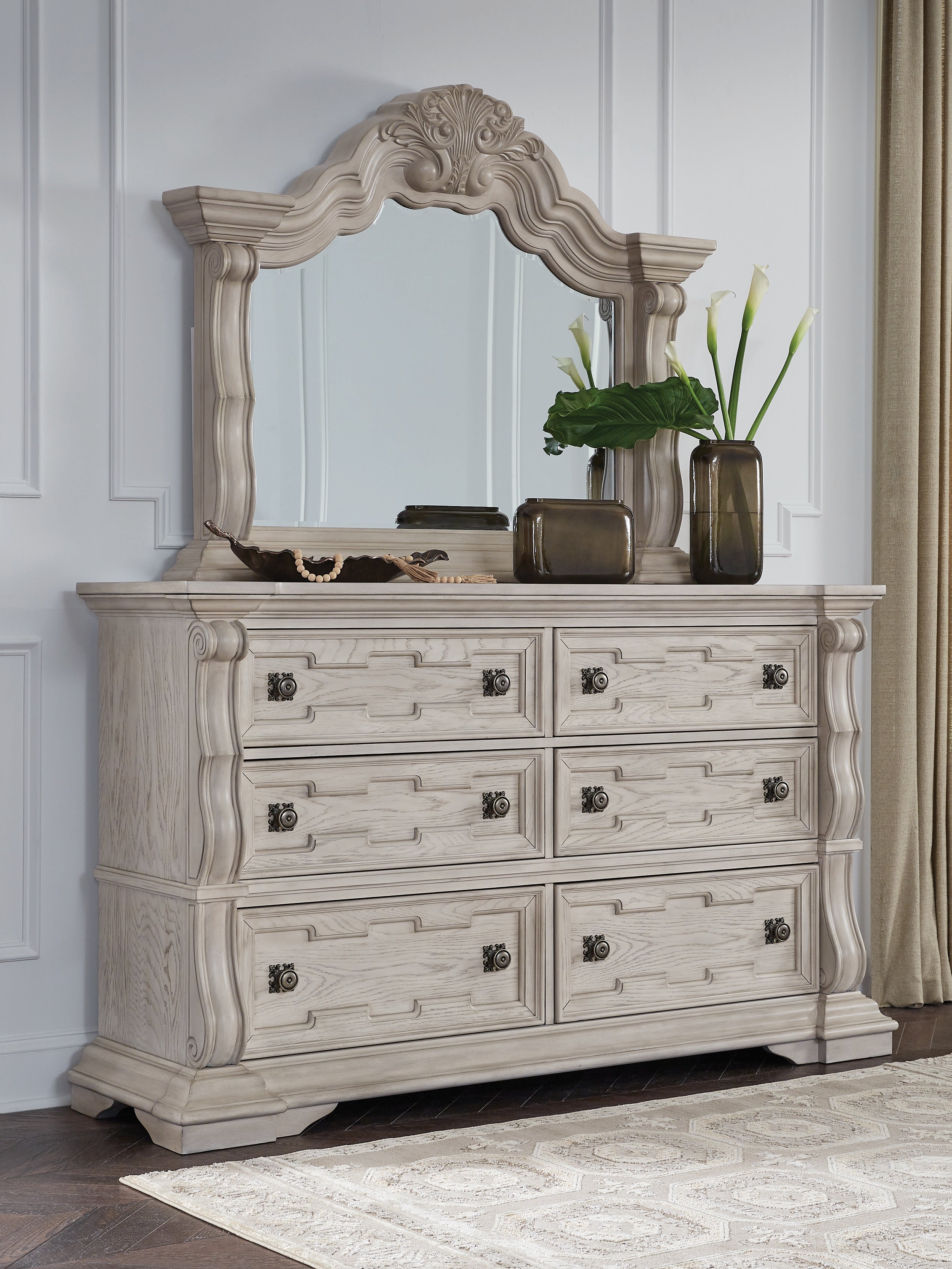 Coral Furniture - Ashley Furniture - Bruchandi Bedroom - Dresser and Mirror / Antique White - PCB948B1