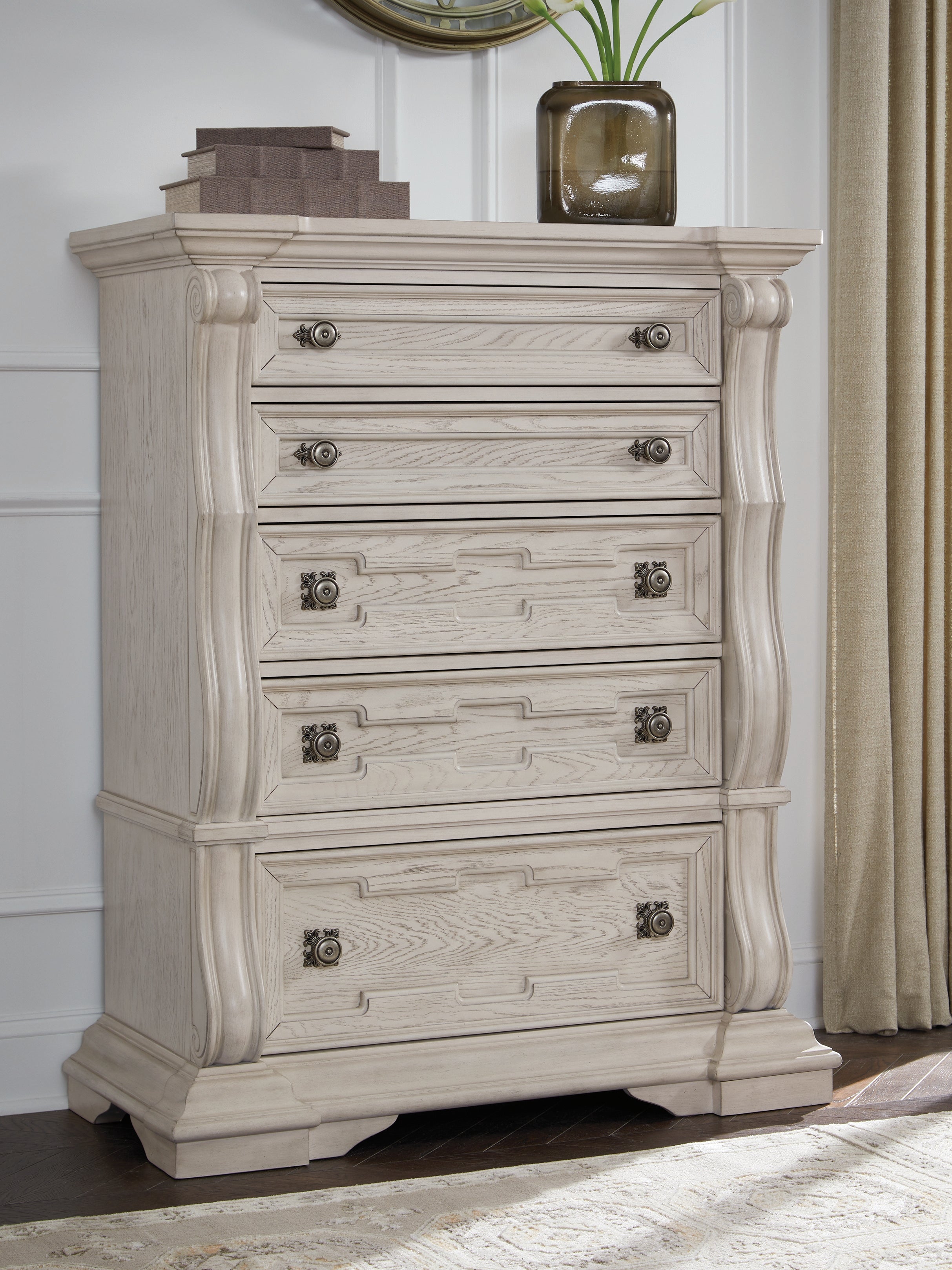 Coral Furniture - Ashley Furniture - Bruchandi Bedroom - Five Drawer Chest / Antique White - PCB948-46