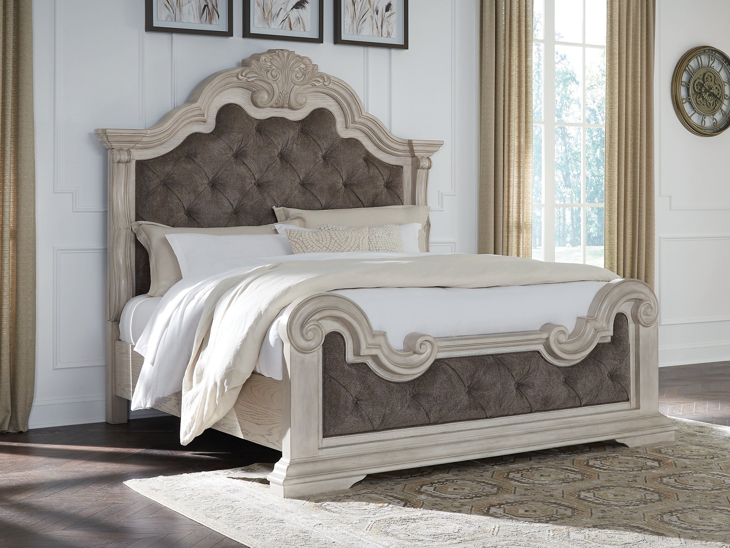 Coral Furniture - Ashley Furniture - Bruchandi Bedroom - California King Upholstered Panel Bed / Antique White - PCB948B5