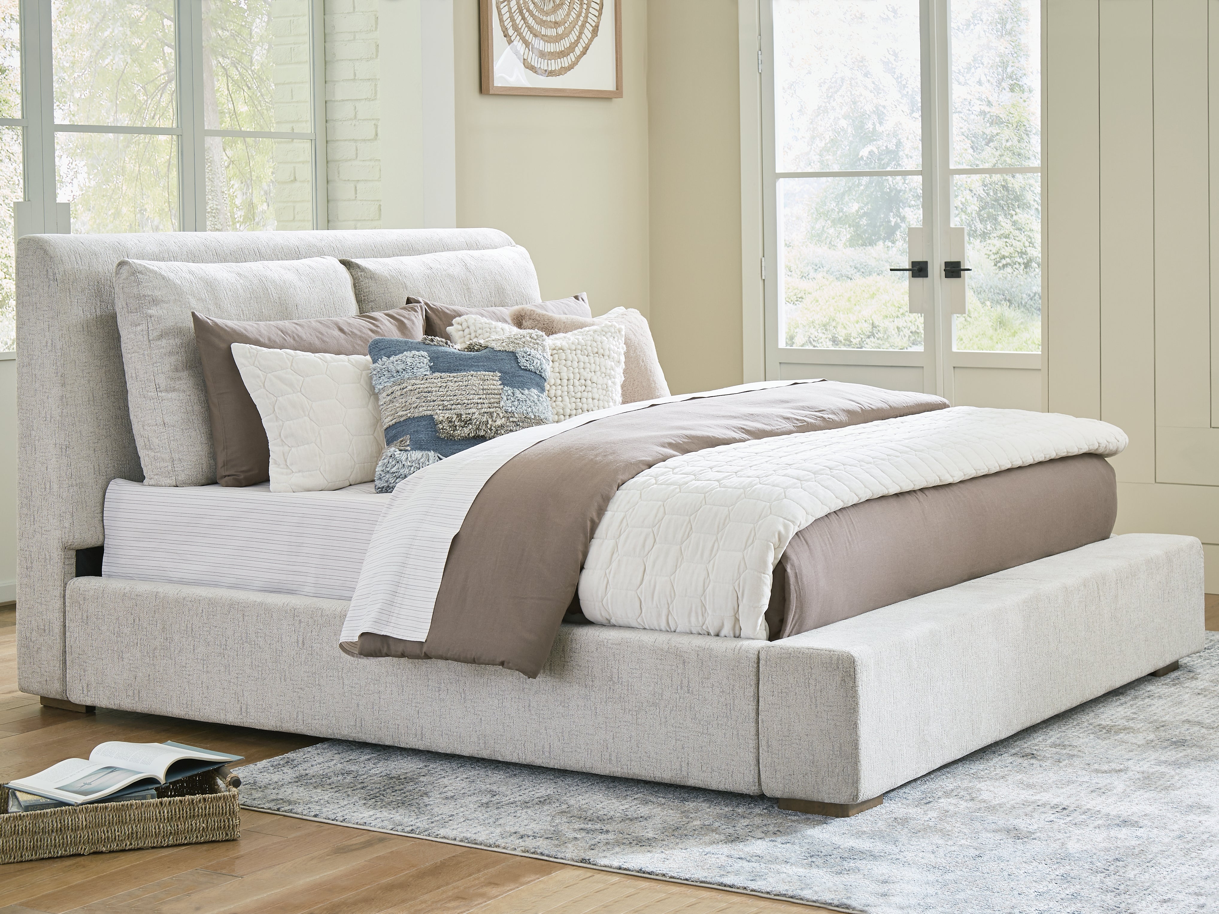 Coral Furniture - Ashley Furniture - Cabalynn Bedroom - King Upholstered Bed / Light Brown - B974B6