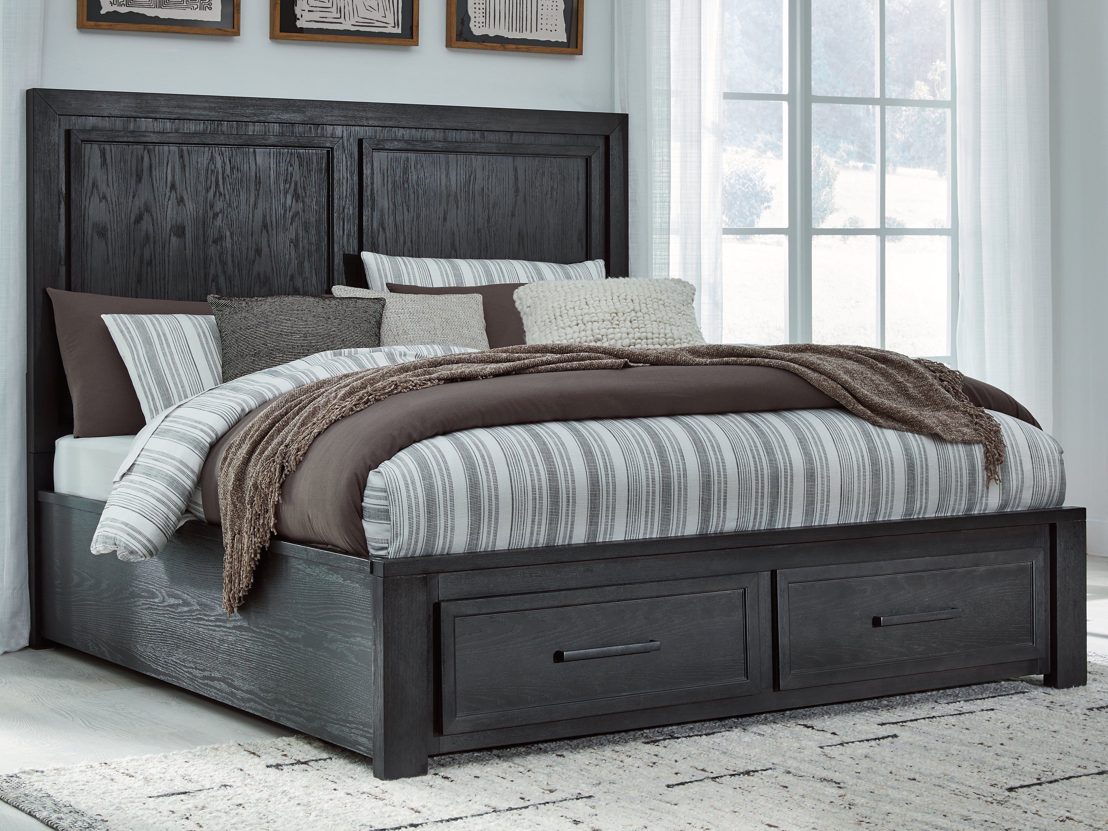 Coral Furniture - Ashley Furniture - Foyland Bedroom - King Panel Storage Bed / Black/Brown - B989B4