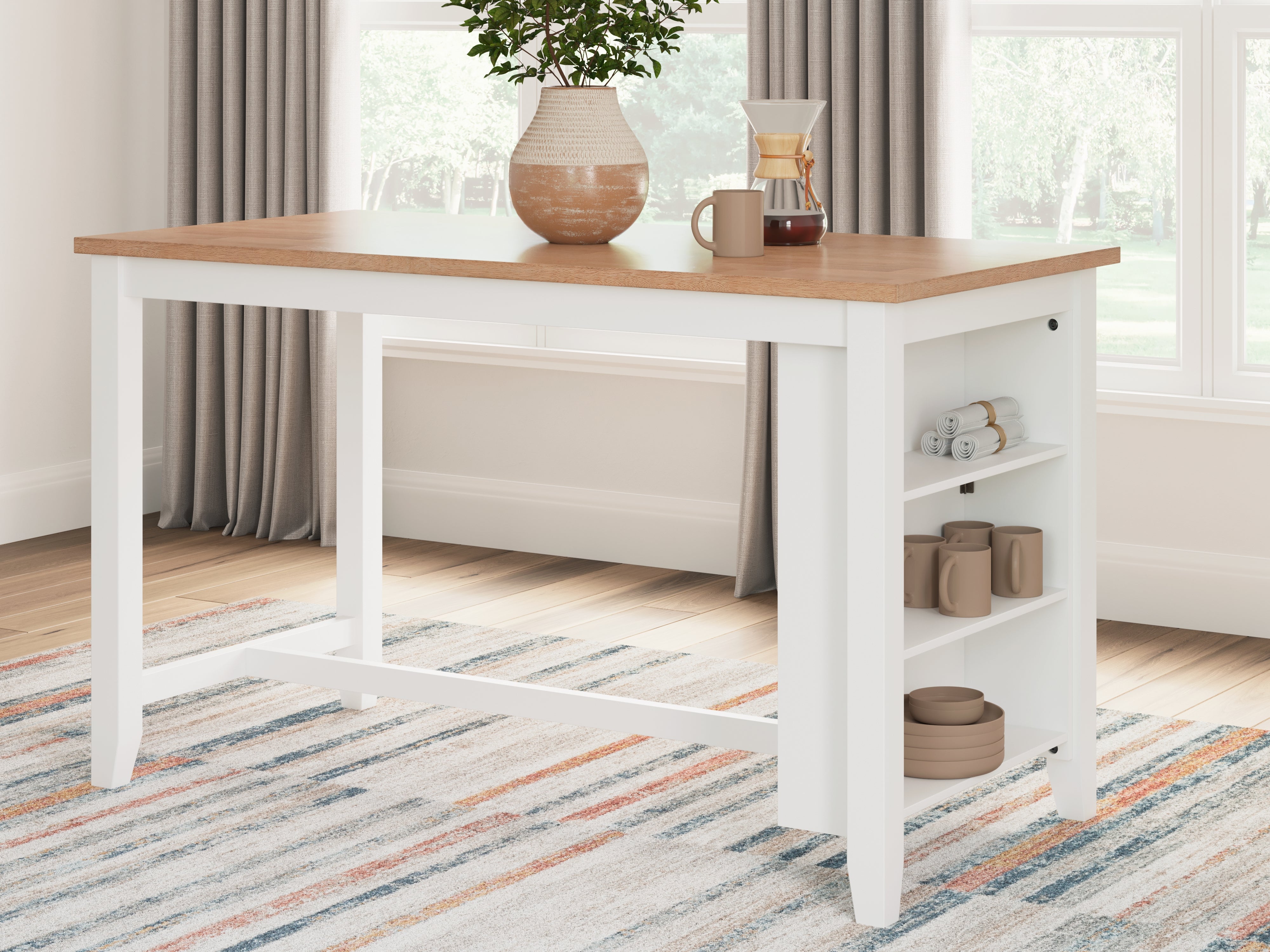 Coral Furniture - Ashley Furniture - Gesthaven Dining Room - RECT Dining Room Counter Table / Natural/White - D398-13