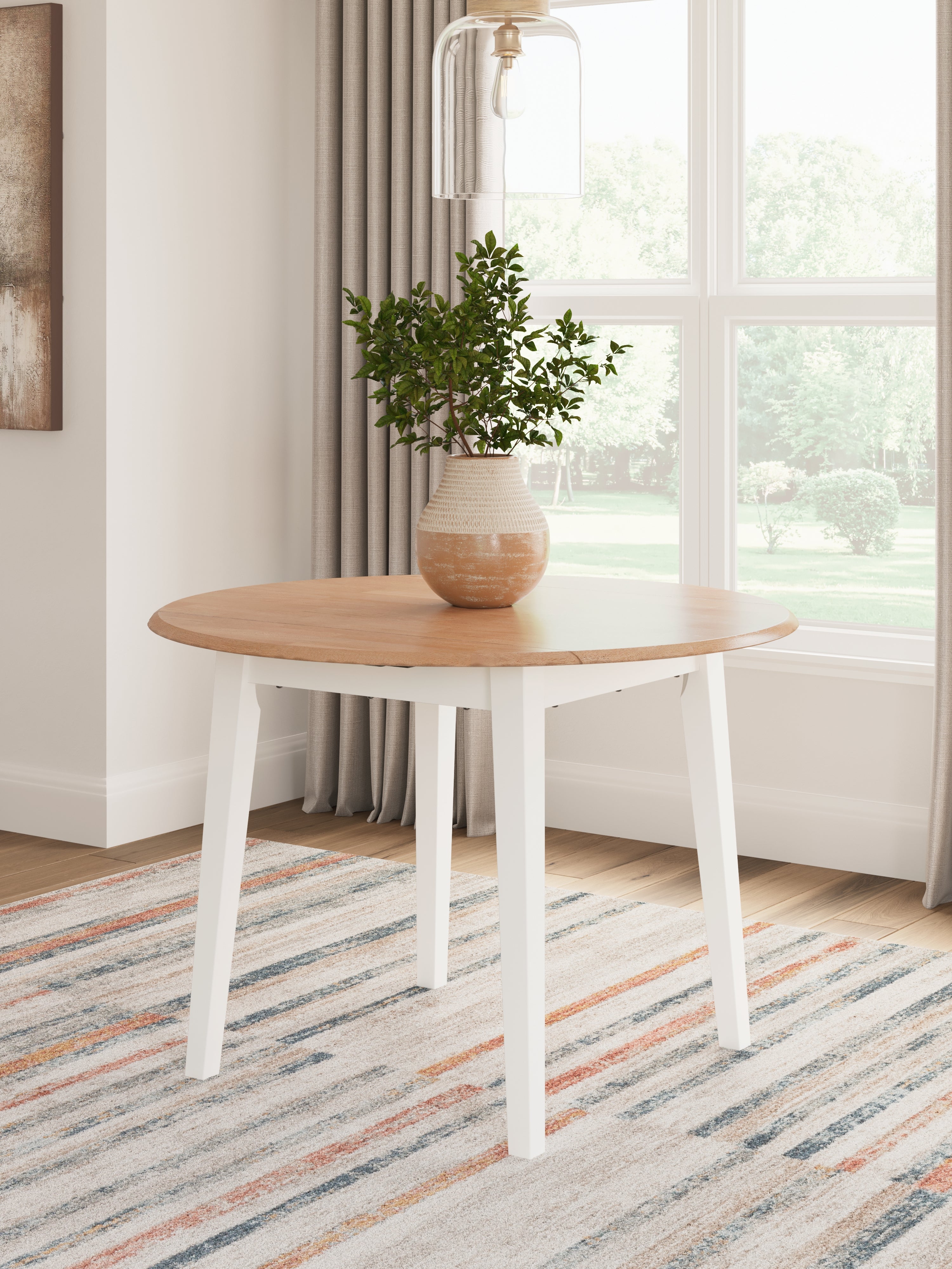 Coral Furniture - Ashley Furniture - Gesthaven Dining Room - Round DRM Drop Leaf Table / Natural/White - D398-15