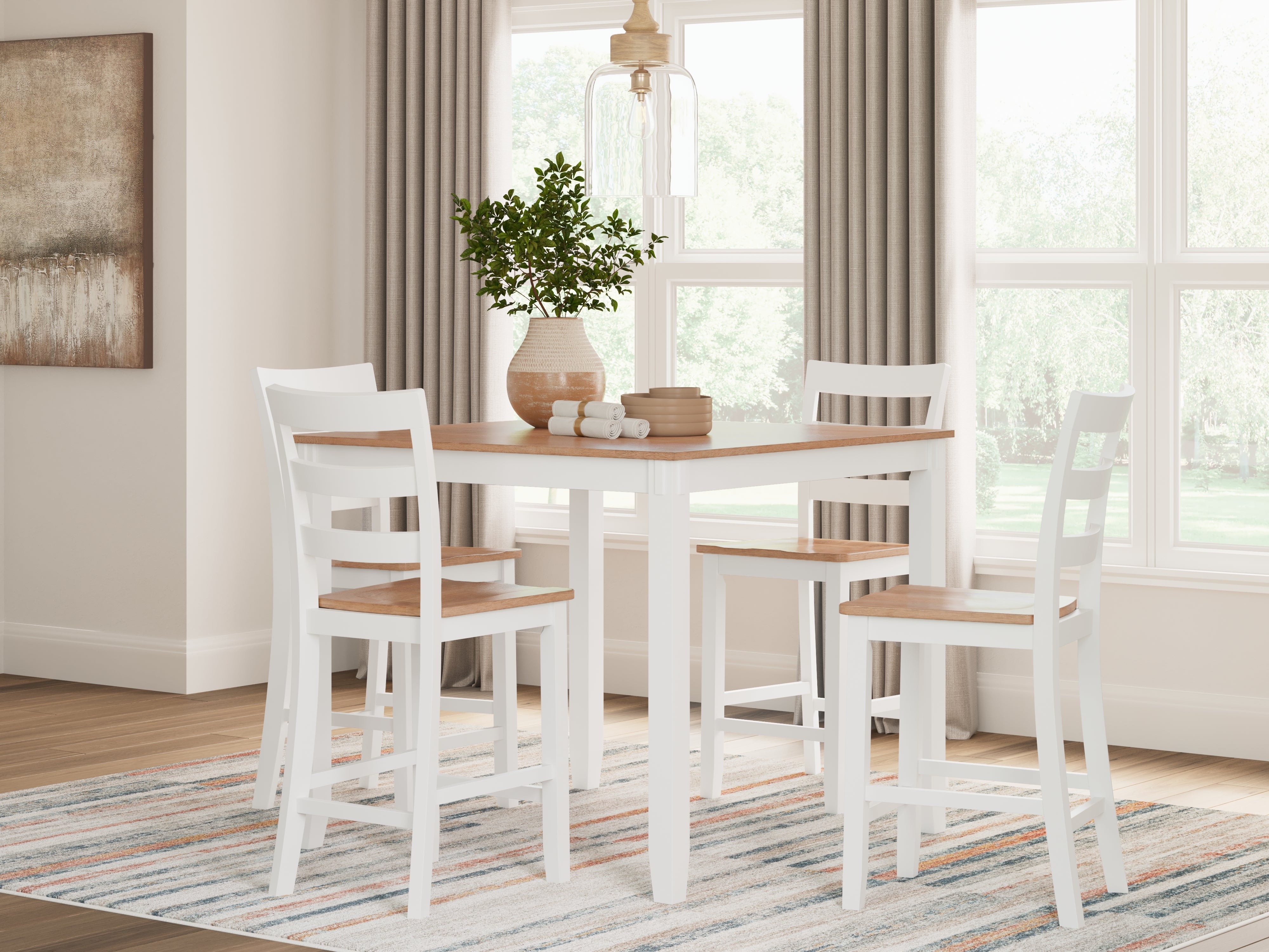 Coral Furniture - Ashley Furniture - Gesthaven Dining Room - DRM Counter Table Set (5/CN) / Natural/White - D398-223